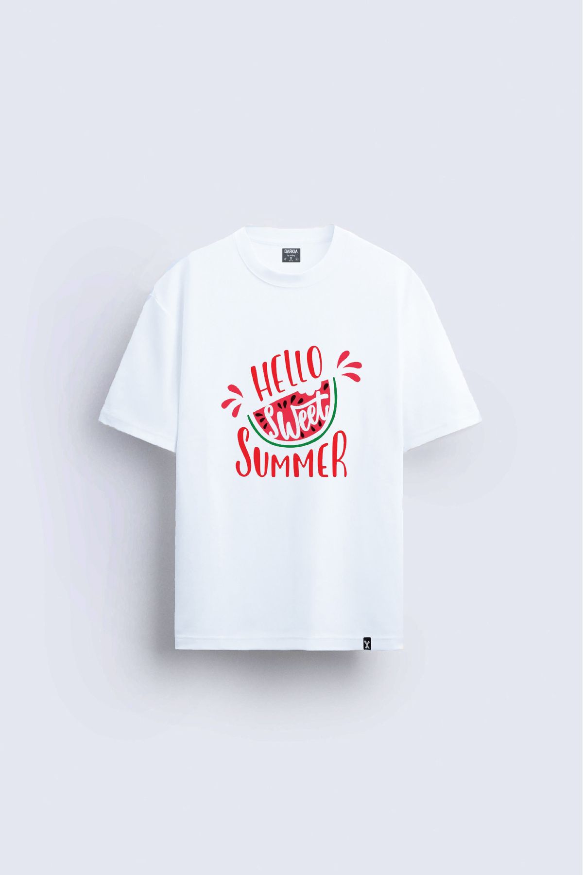 Darkia Hello Summer Karpuz Baskılı Bisiklet Yaka Unisex Beyaz Tişört T-shirt
