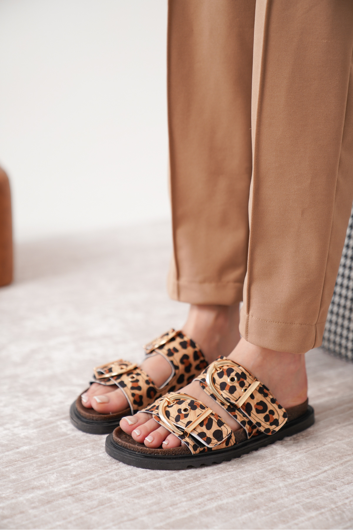 BAKGİY-Leopard Women's Double Buckle Non-Slip Sole Comfortable Daily Stylish Te Bg1165-122-0003 5