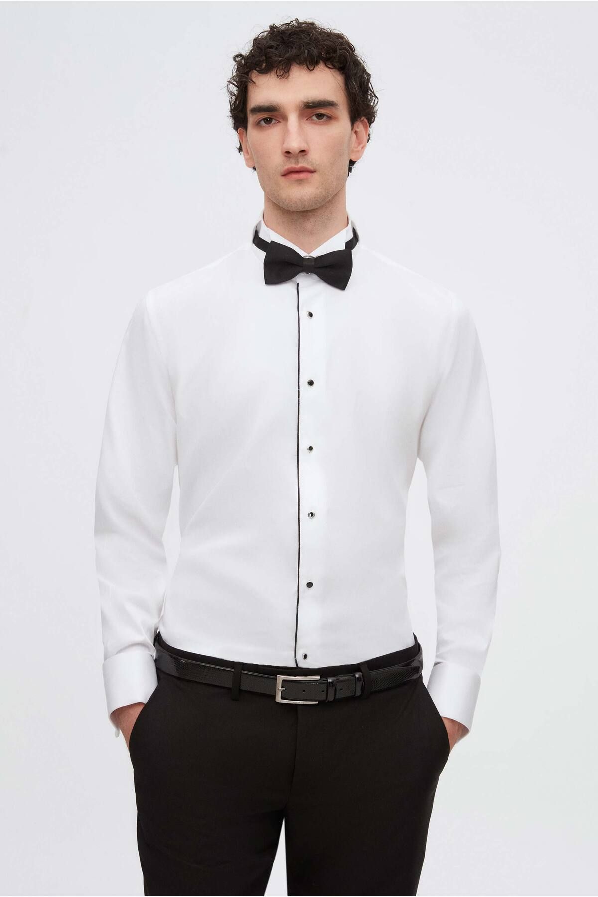 D'S Damat Ds Damat Slim Fit Beyaz Düz Smokin Gömlek