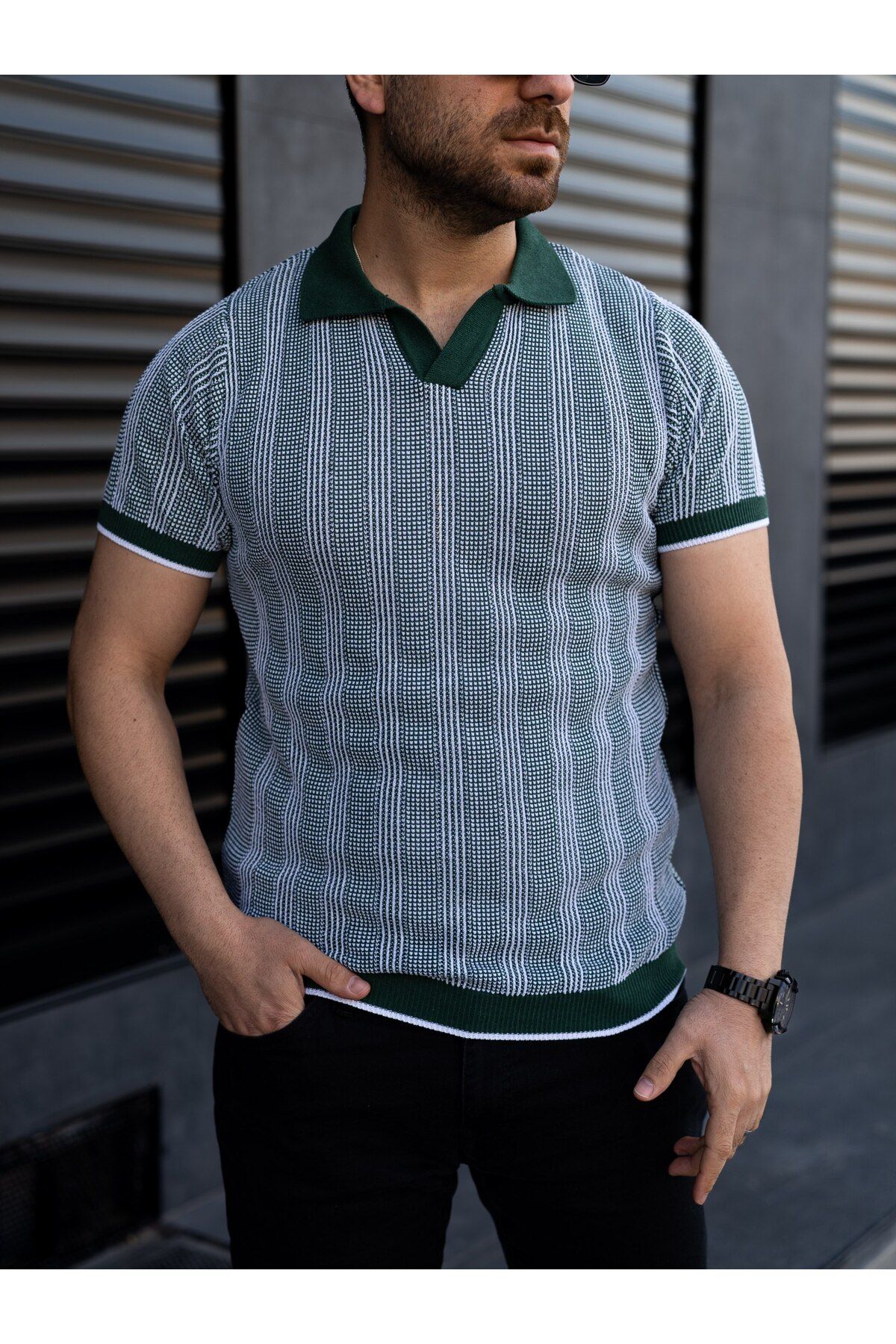 ROBERTO BORNOVA Çift Renk Hemşire Yaka Triko Tshirt