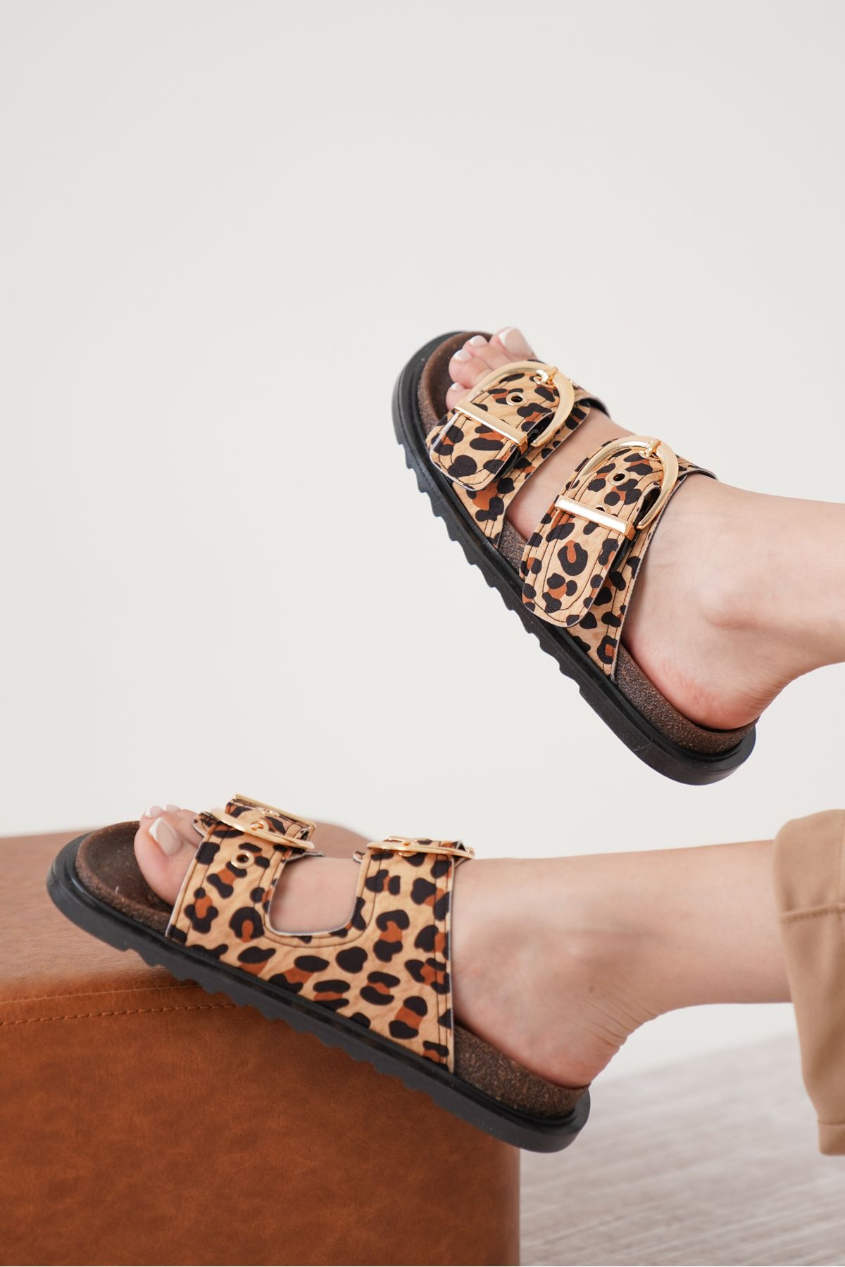 BAKGİY-Leopard Women's Double Buckle Non-Slip Sole Comfortable Daily Stylish Te Bg1165-122-0003 2