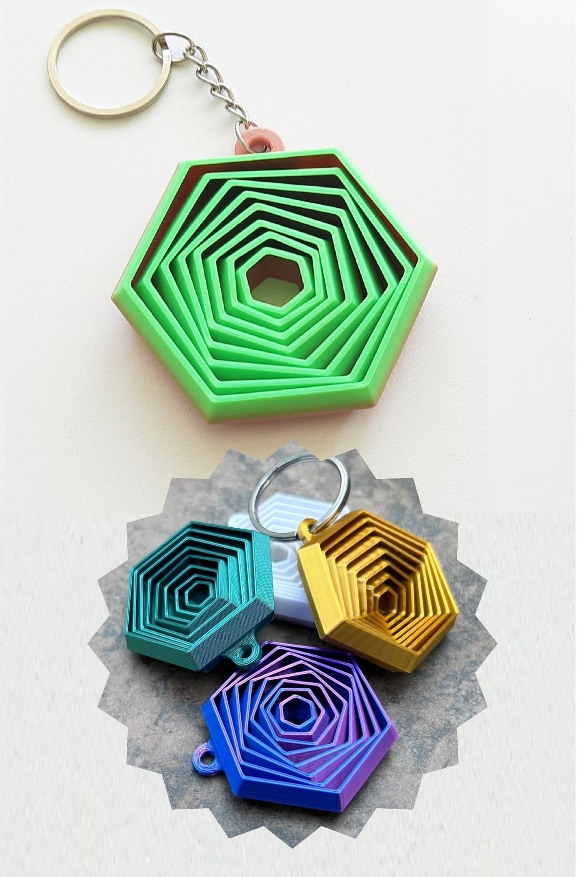 RELATOS Hexagon Hareketli Anahtarlık Çanta Süsü Karışık Renkli