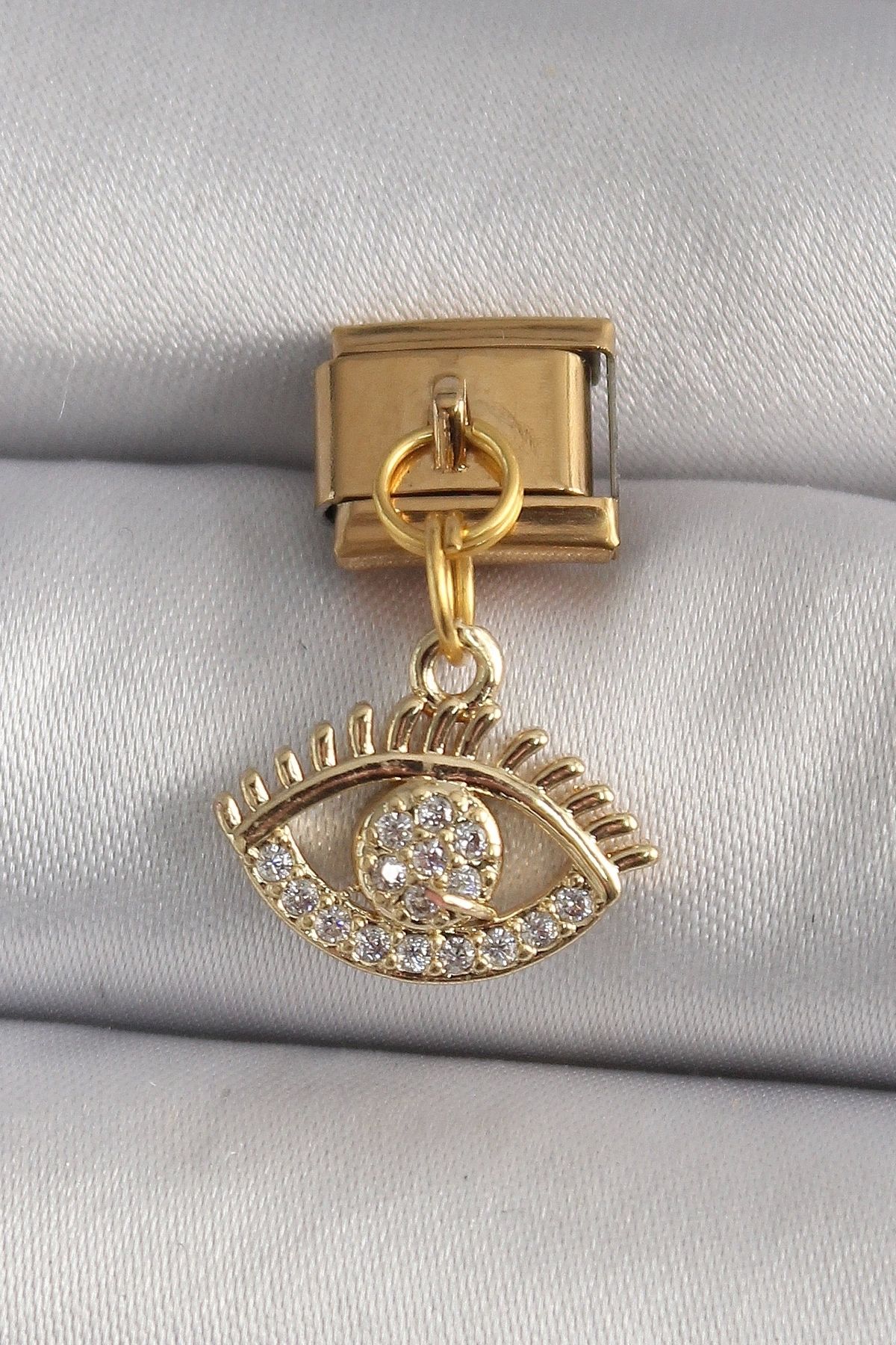 STOREMAX 316L Çelik Gold Renk Sallantı Zirkon Taşlı Göz Model Nomination Charm