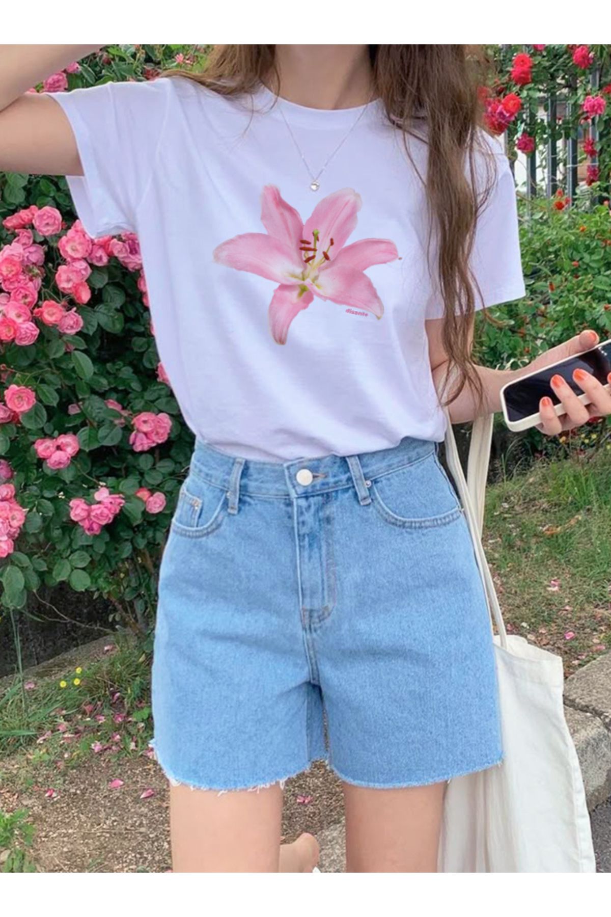 Disante Lily Baskılı Bisiklet Yaka Basic Trend Kadın T-shirt