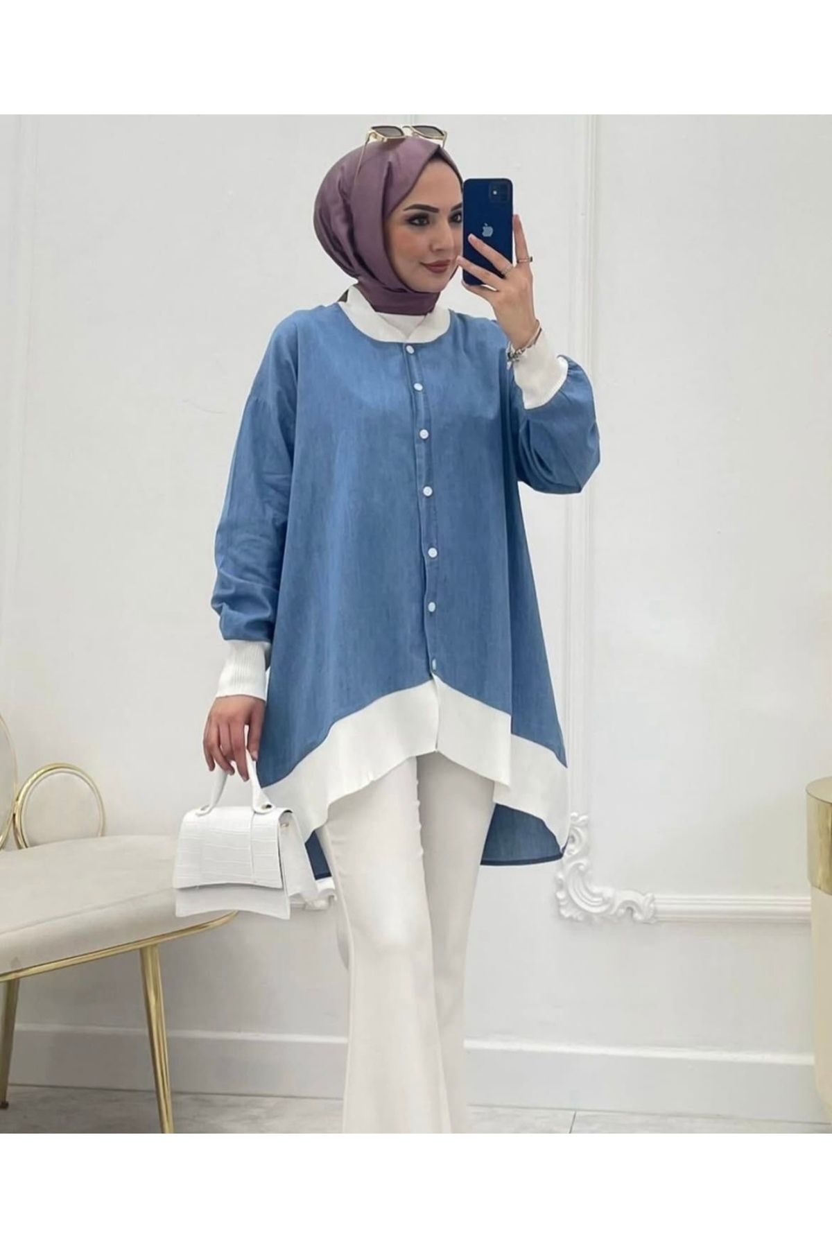 butiksosyete38 Denim Standart Beden Gömlek Tunik