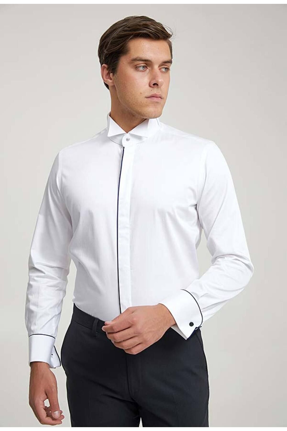 Twn Slim Fit Beyaz Düz Smokin Gömlek
