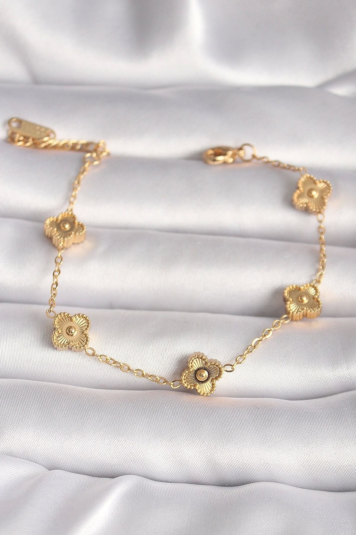 STOREMAX 316L Çelik Gold Renk Baby Boy Yonca Model İşleme Detay Kadın Bileklik