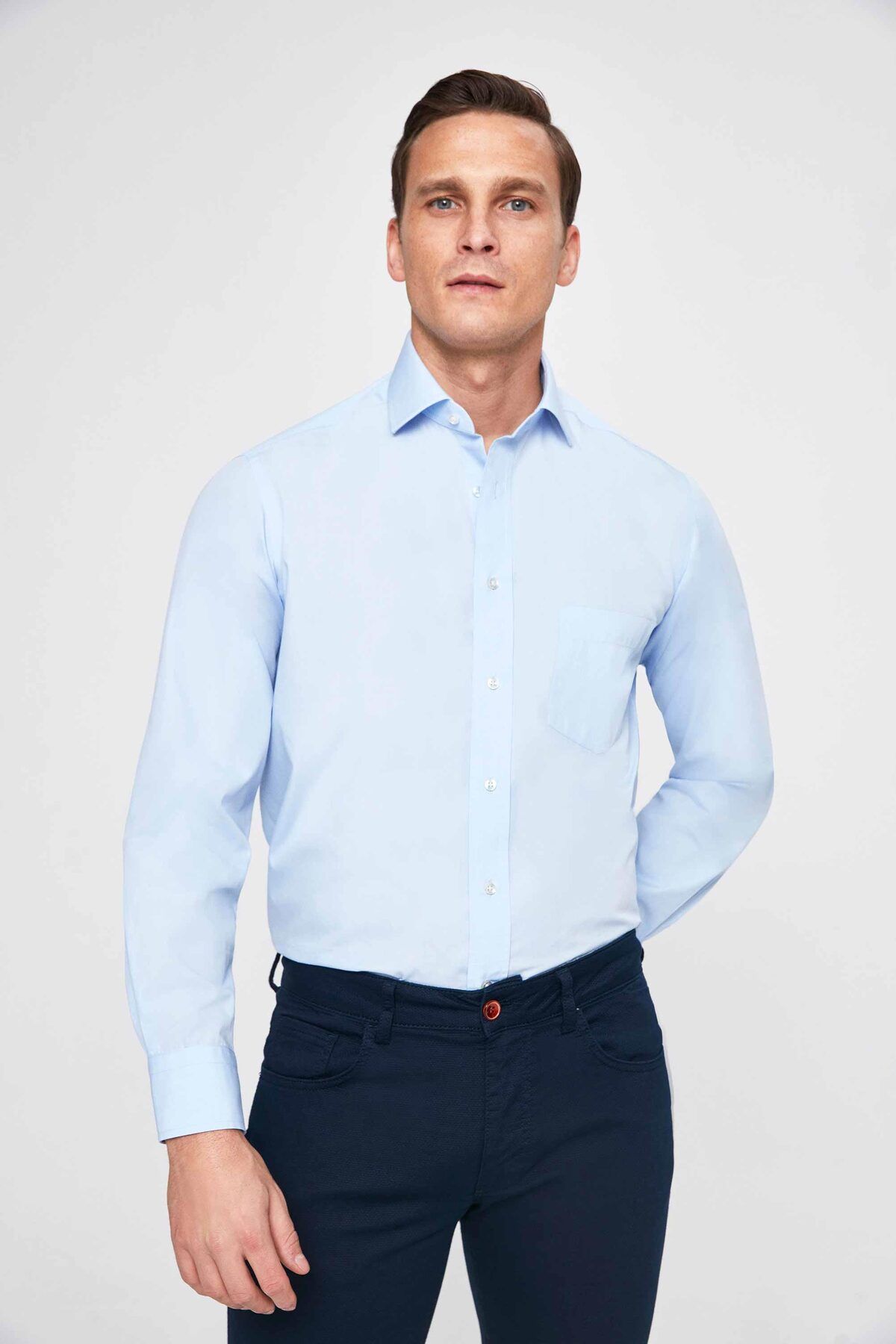 D'S Damat Ds Damat Regular Fit Mavi Düz Gömlek