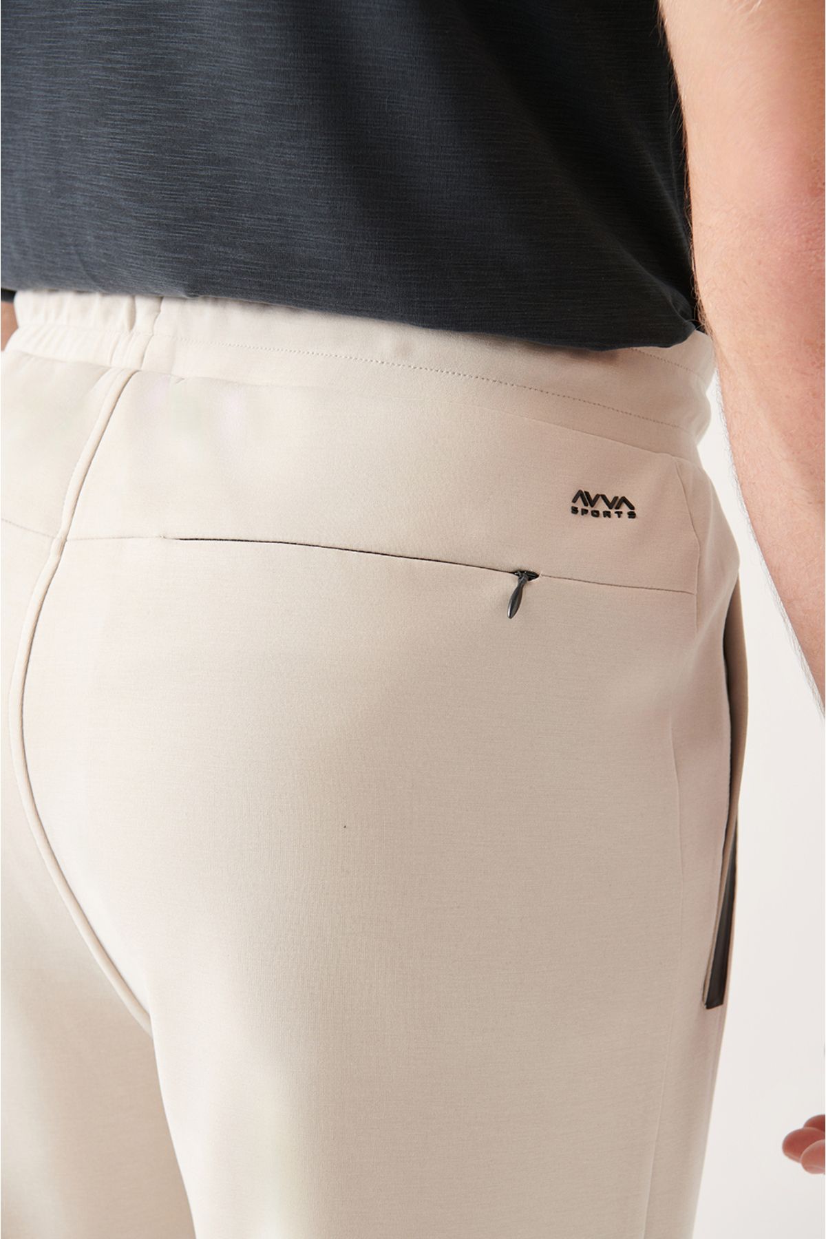 Avva-Pantaloni de trening pentru bărbați Ecru - Soft Touch, șireturi în talie și picioare elastice A31y3407 5