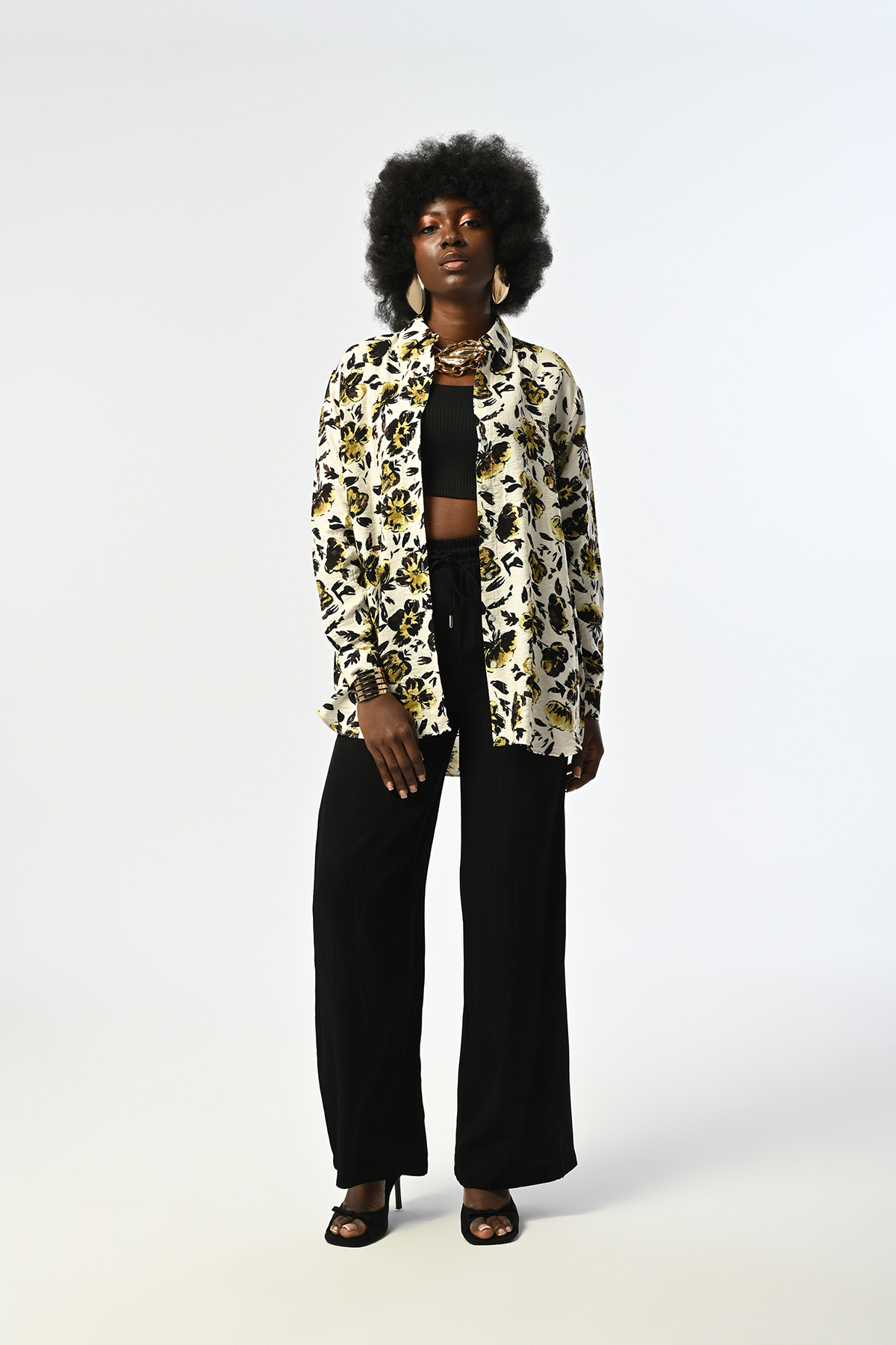 Orfeo Negro-Women's Mixed Patterned Oversize Cut Shirt 3