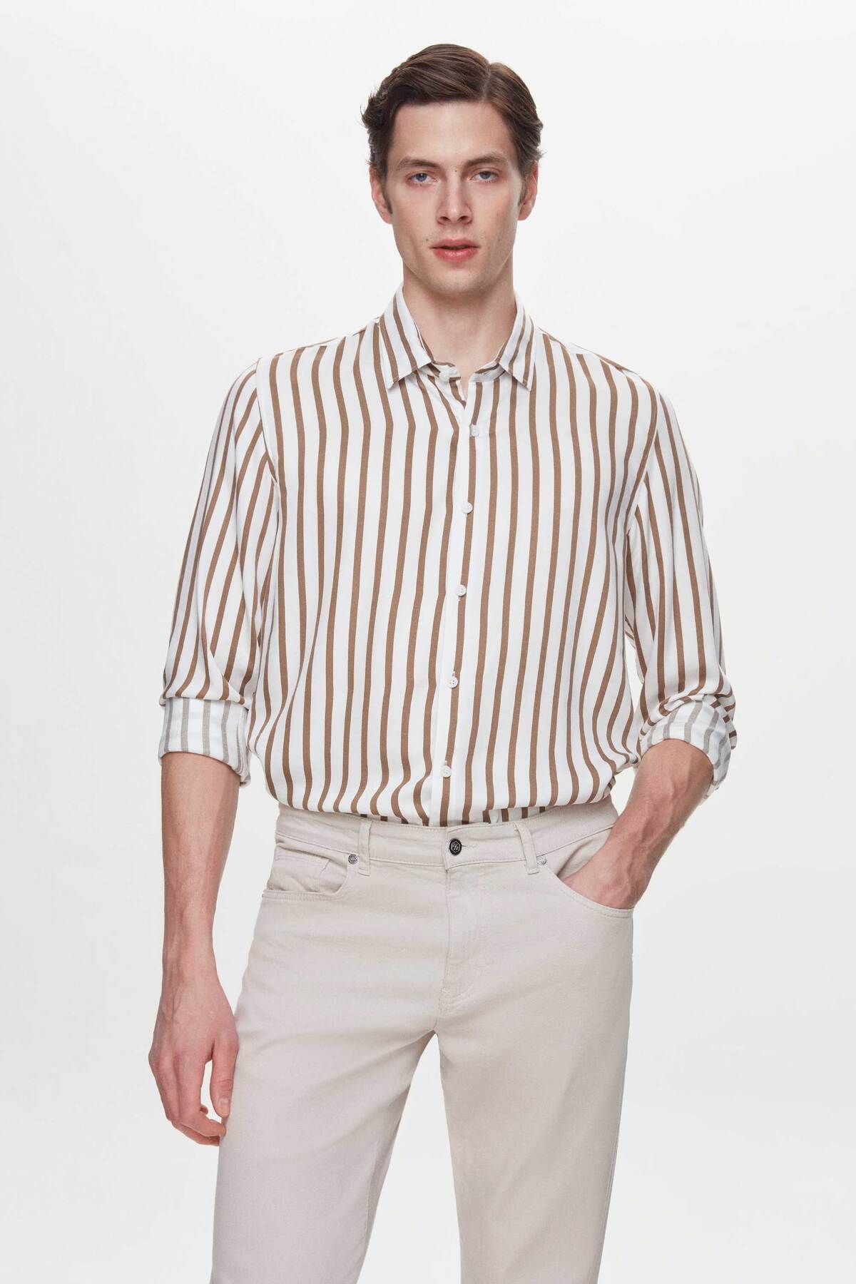 Twn Slim Fit Kırık Beyaz Düz Gömlek