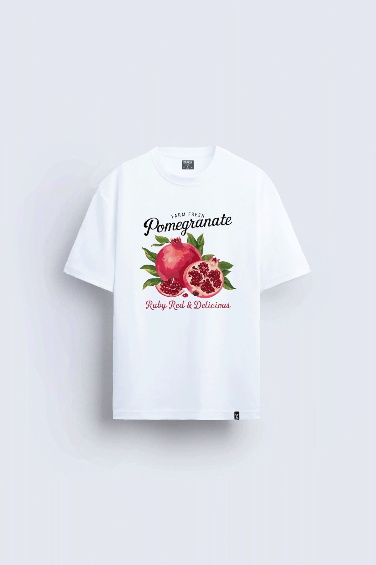 Darkia Nar Pomegranate Baskılı Bisiklet Yaka Unisex Beyaz Tişört T-shirt
