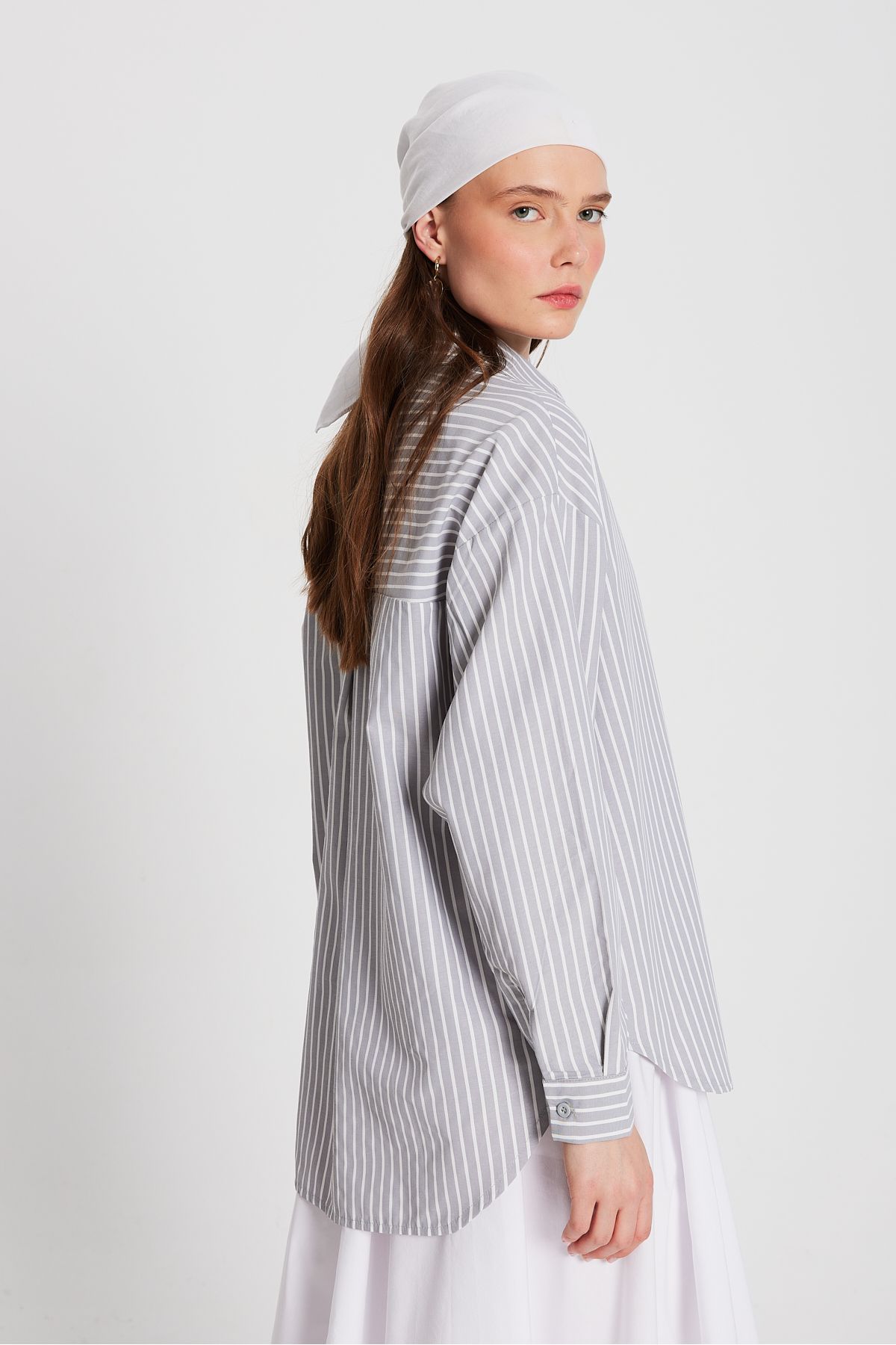 minaaise-Oversize szürke fehér csíkos ing - zseb, 27135-ös modell 7