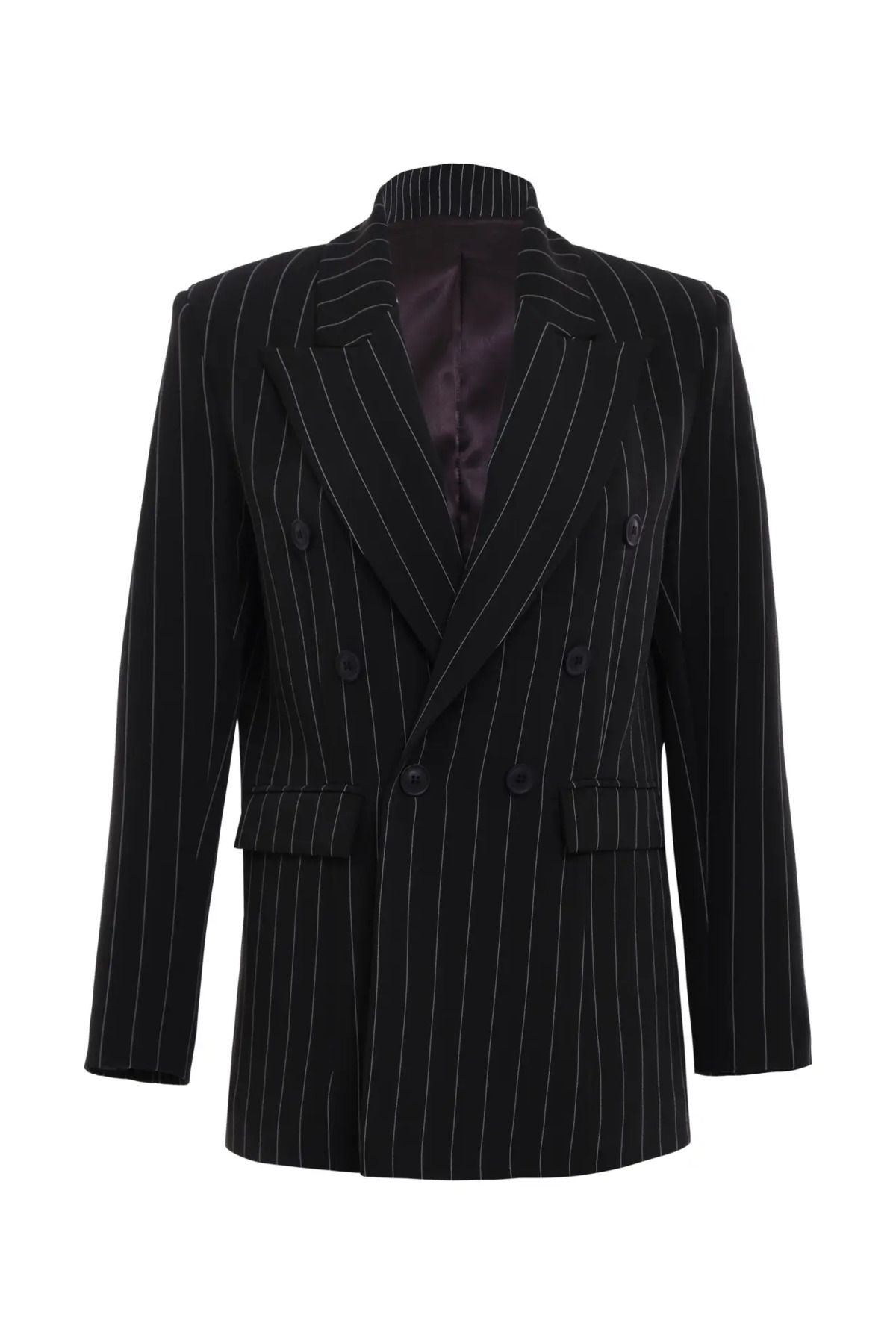 Keikei Siyah dokuma uzun kol uzun jacket