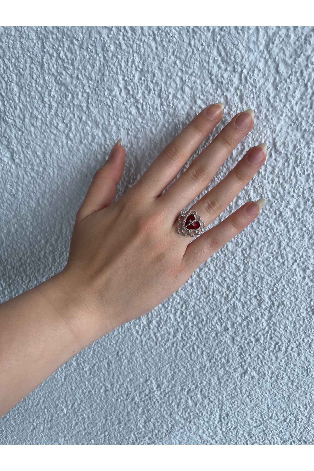 Home Boşluklu Kırmızı Haç Kalp Ayarlanabilir Gotik Yüzük