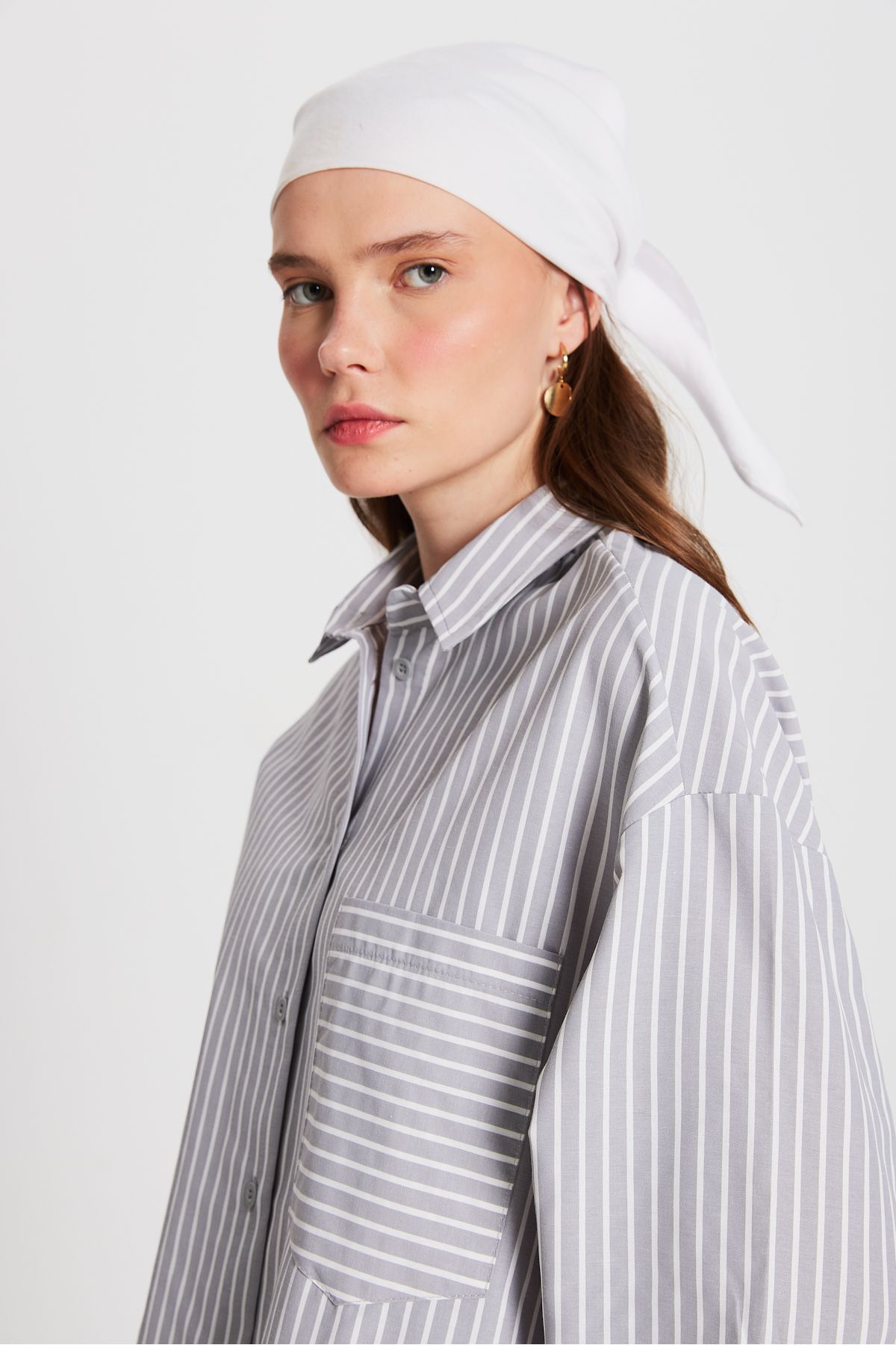 minaaise-Oversize szürke fehér csíkos ing - zseb, 27135-ös modell 2