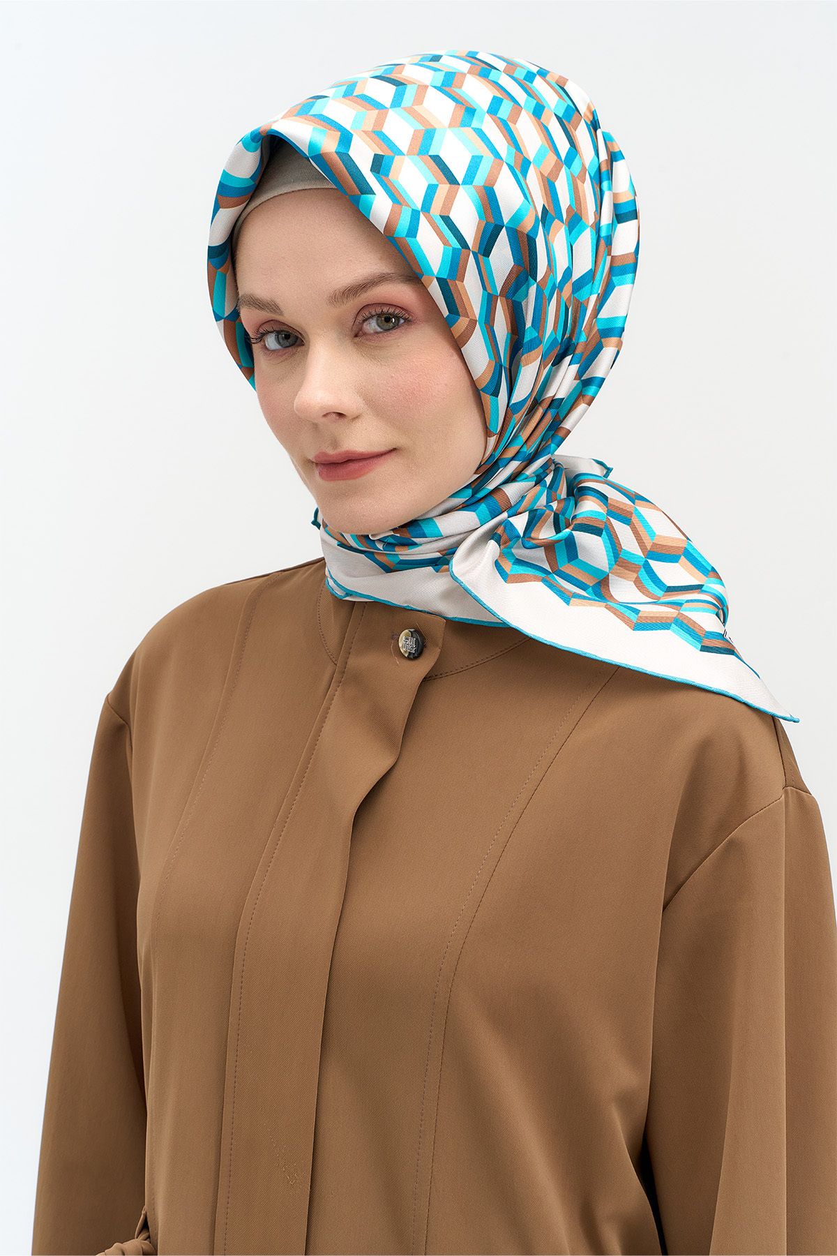 Setrms Geometrik Desenli Twill İpek Eşarp