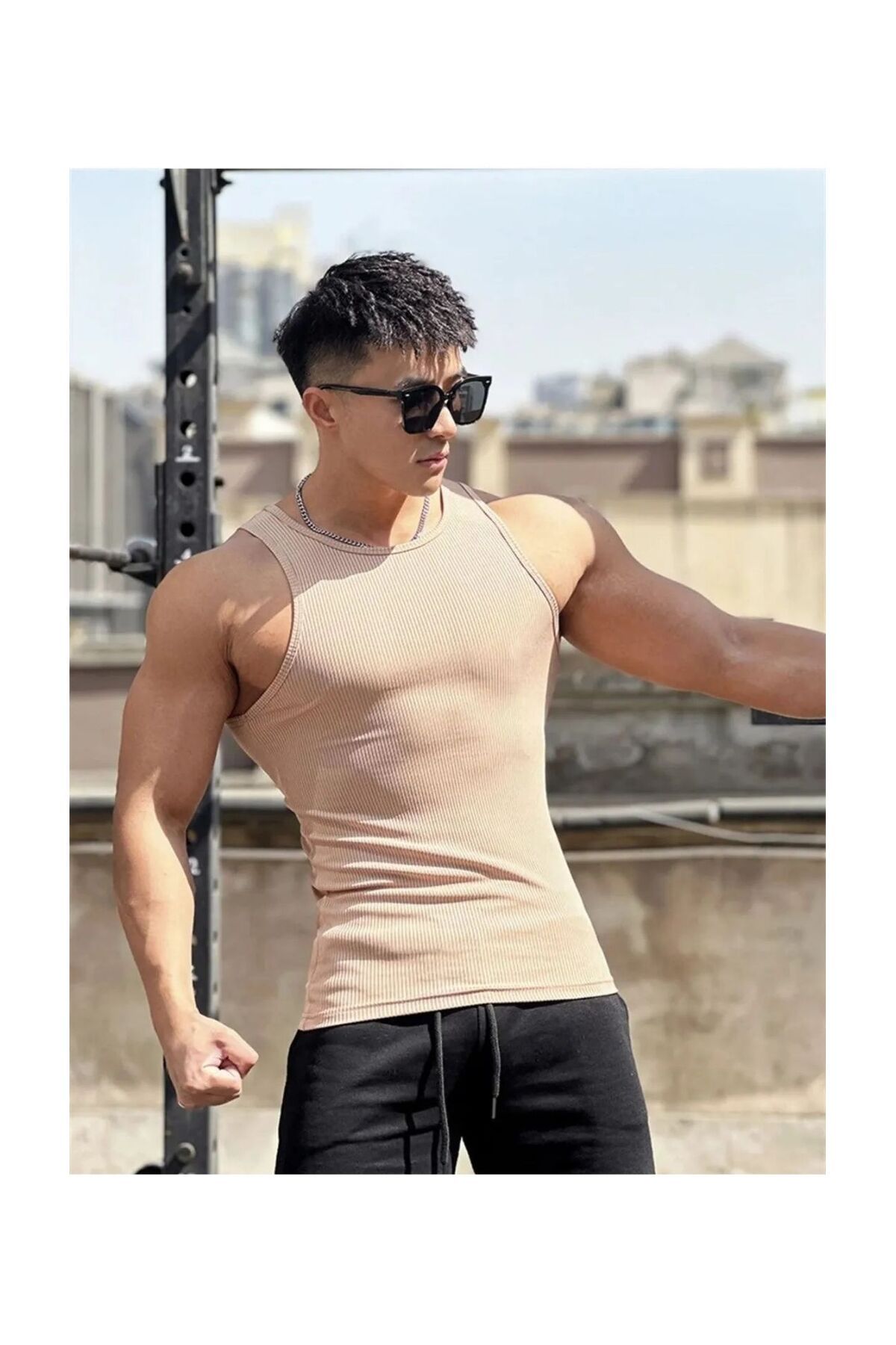 AYSAMOOD Erkek Halter Yaka Sporcu Likralı Atlet