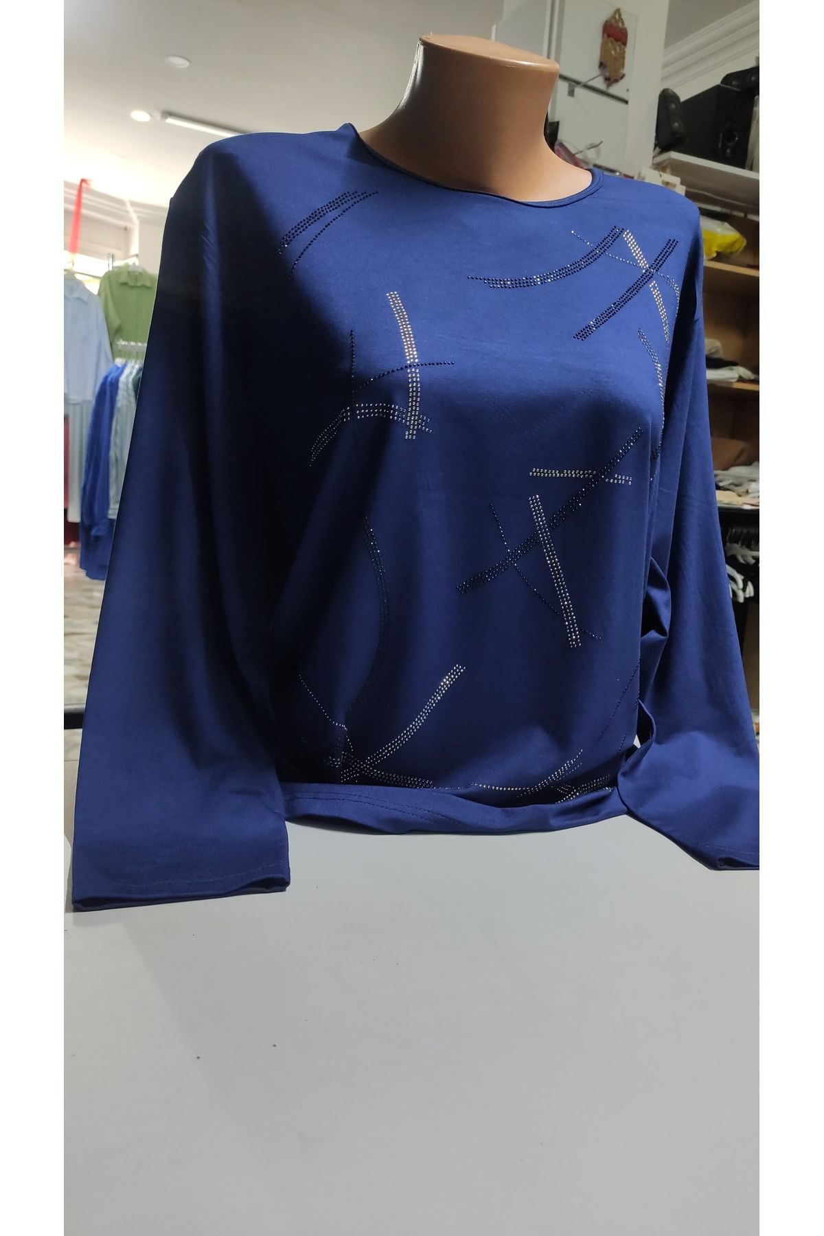 afran collection taş işlemeli yuvarlak yaka likralı anne penye