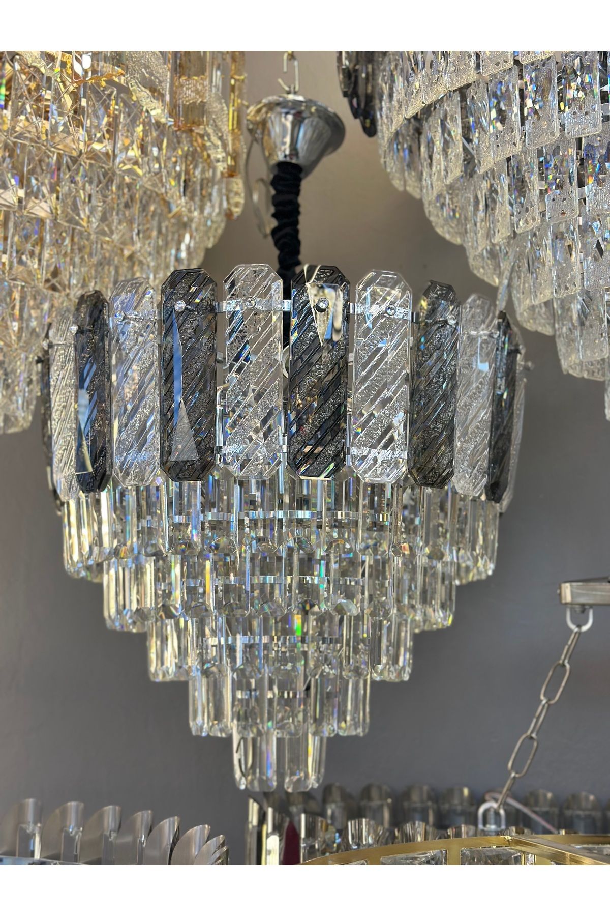 Led 50 CM KRİSTAL LÜX SALON AVİZESİ KROM
