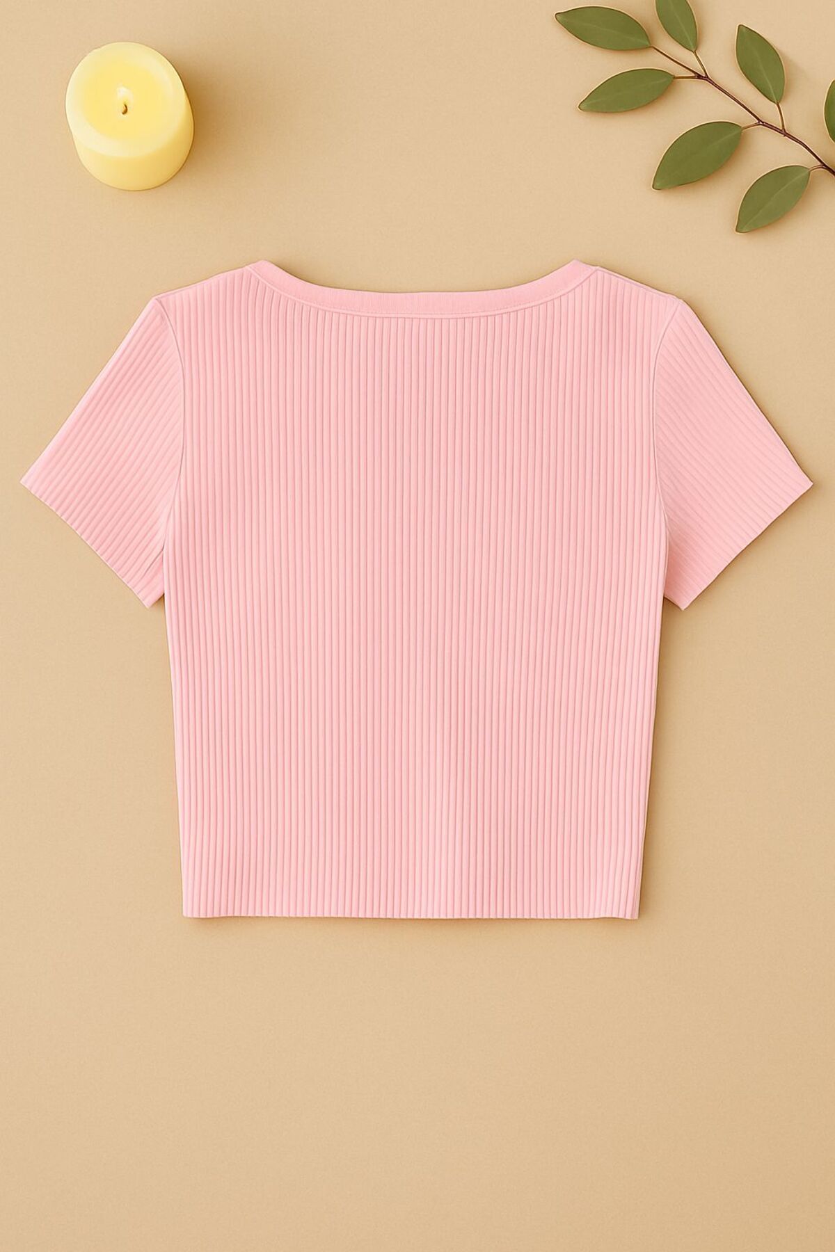Stail Moda Kadın Lacivert Kaşkorse KUMAŞ Yarım Kol Düz UYaka Crop Top Bluz