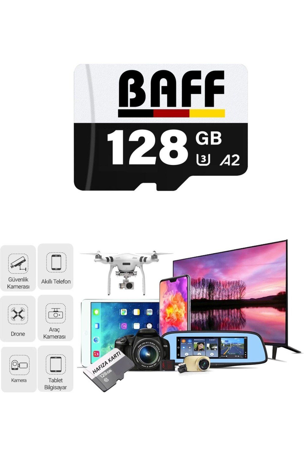 Baff 128GB Hafıza Kartı Video Kayıt Destekli U3 A2 Standartlarında