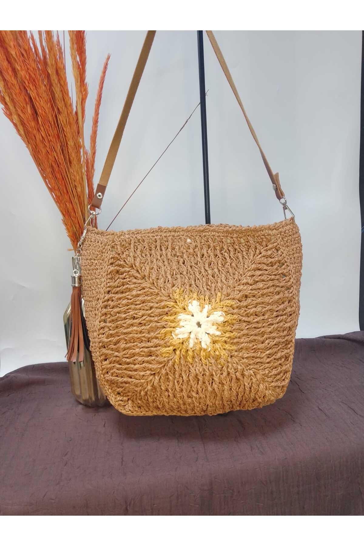 GÇA Moda El Yapımı Motifli Örgü Kadın Çapraz Çanta