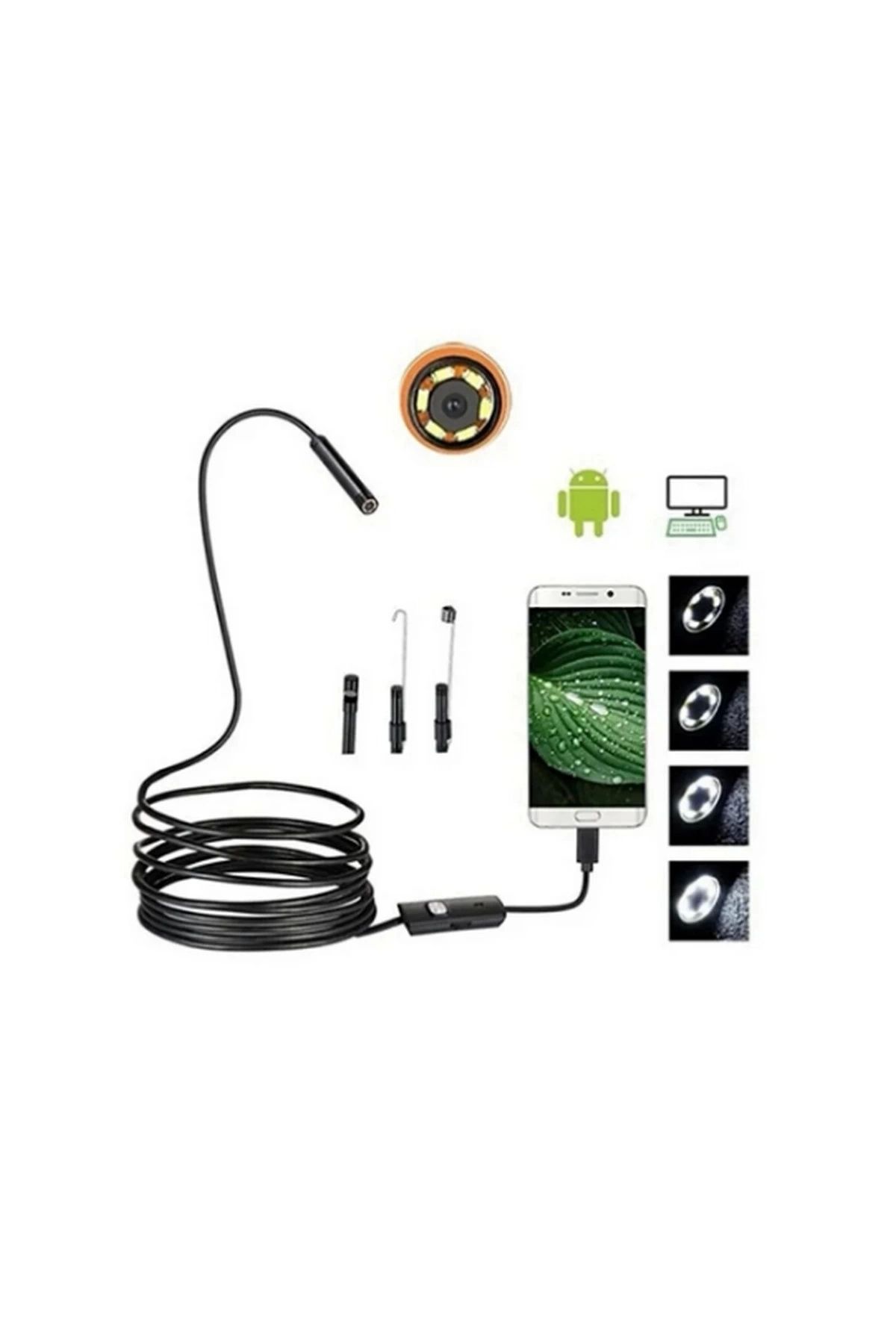 No8 Home Endoskop Yılan Video Kamera Led’li 5 Metre 7 Mm Sert Kablo Yüksek Kaliteli Stereo