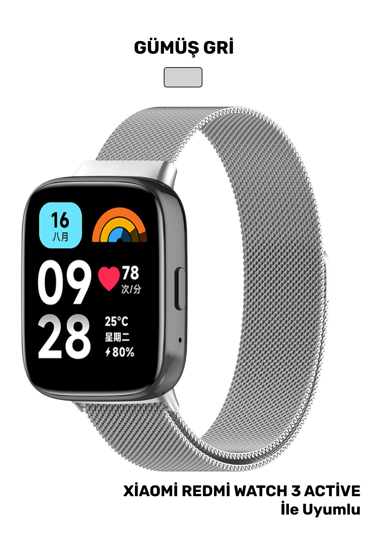 hope try Xiaomi Redmi Watch 3 Active Uyumlu Metal Hasır Örgü Mıknatıslı Ayarlanabilir Paslanmaz Kordon Kayış