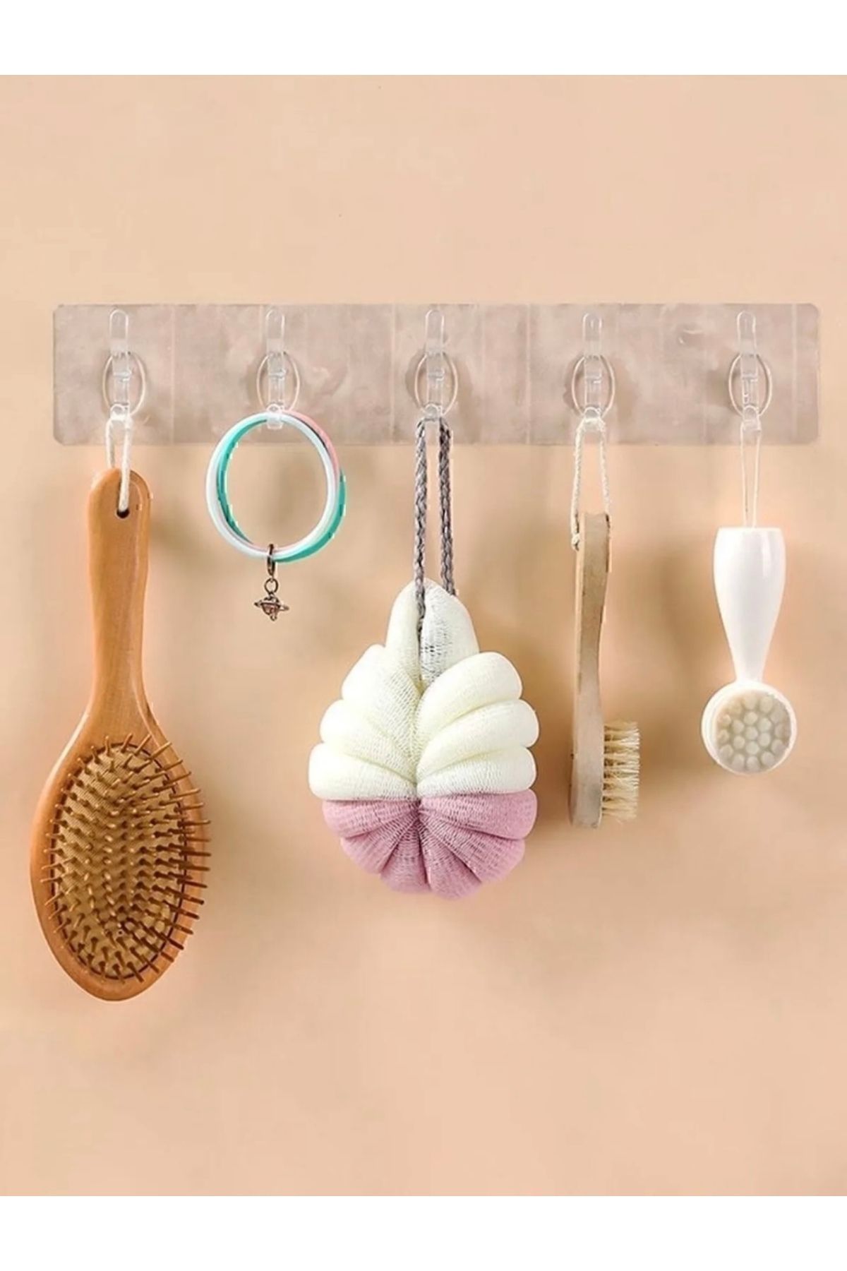 YARGICI Home 5’li Şeffaf Yapışkanlı Askı Duvar Askısı Banyo Mutfak Düzenleyici 35 cm