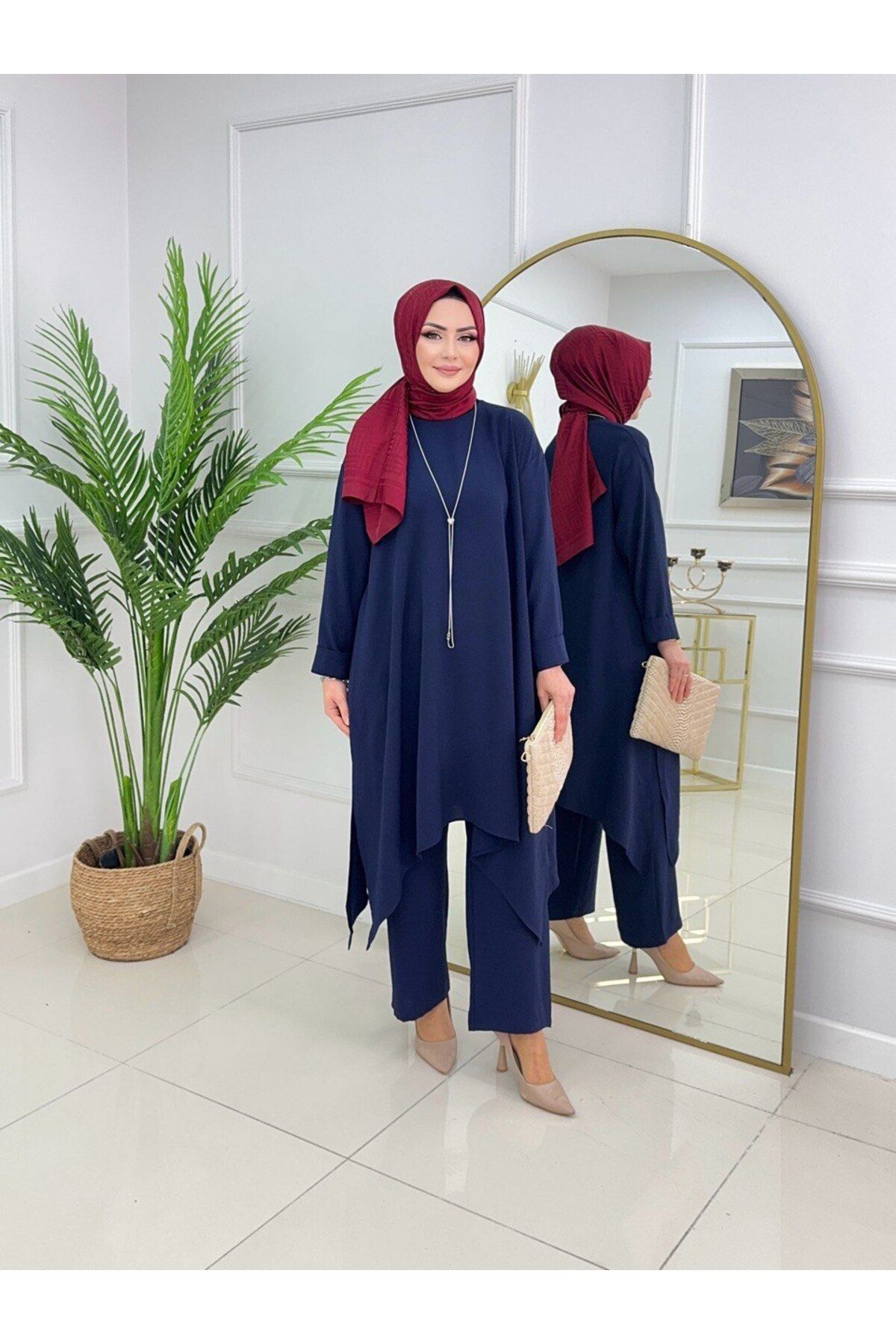 VALENS BOUTİQUE Kadın Tesettür 2'Li Takım Asimetrik Kesim Tunik & Pantolon