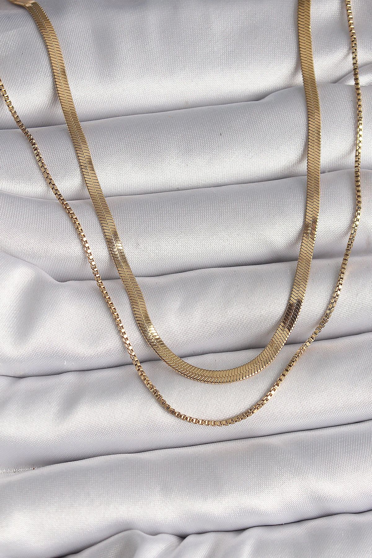 STOREMAX 316L Çelik Gold Renk 2'Li İtalyan Zincir Model Kadın Kolye