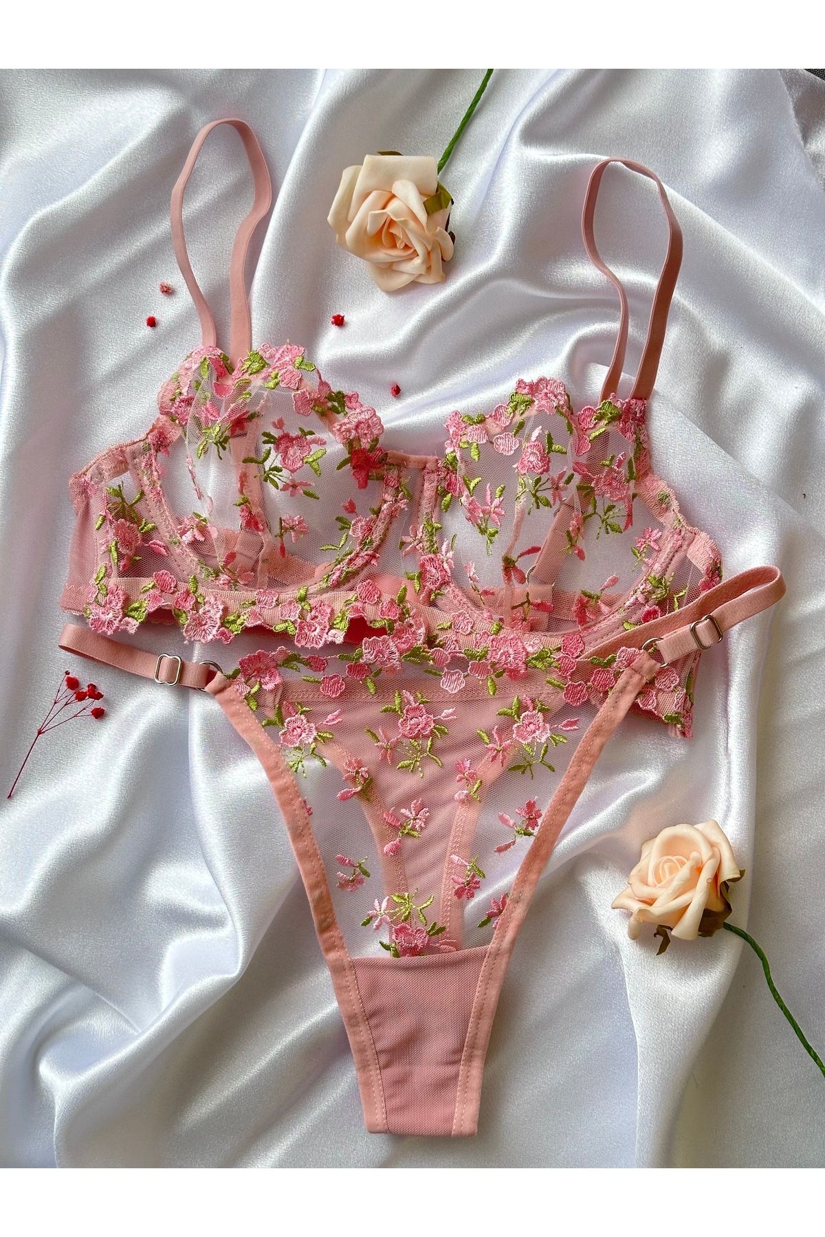 Gift Wrap Pembe Çiçekli Sütyen Takımı