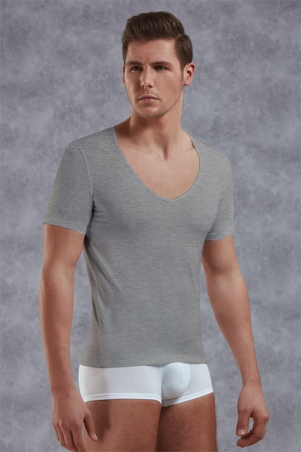 inkasole Yırtık Yaka Erkek T-shirt 2820 Füme