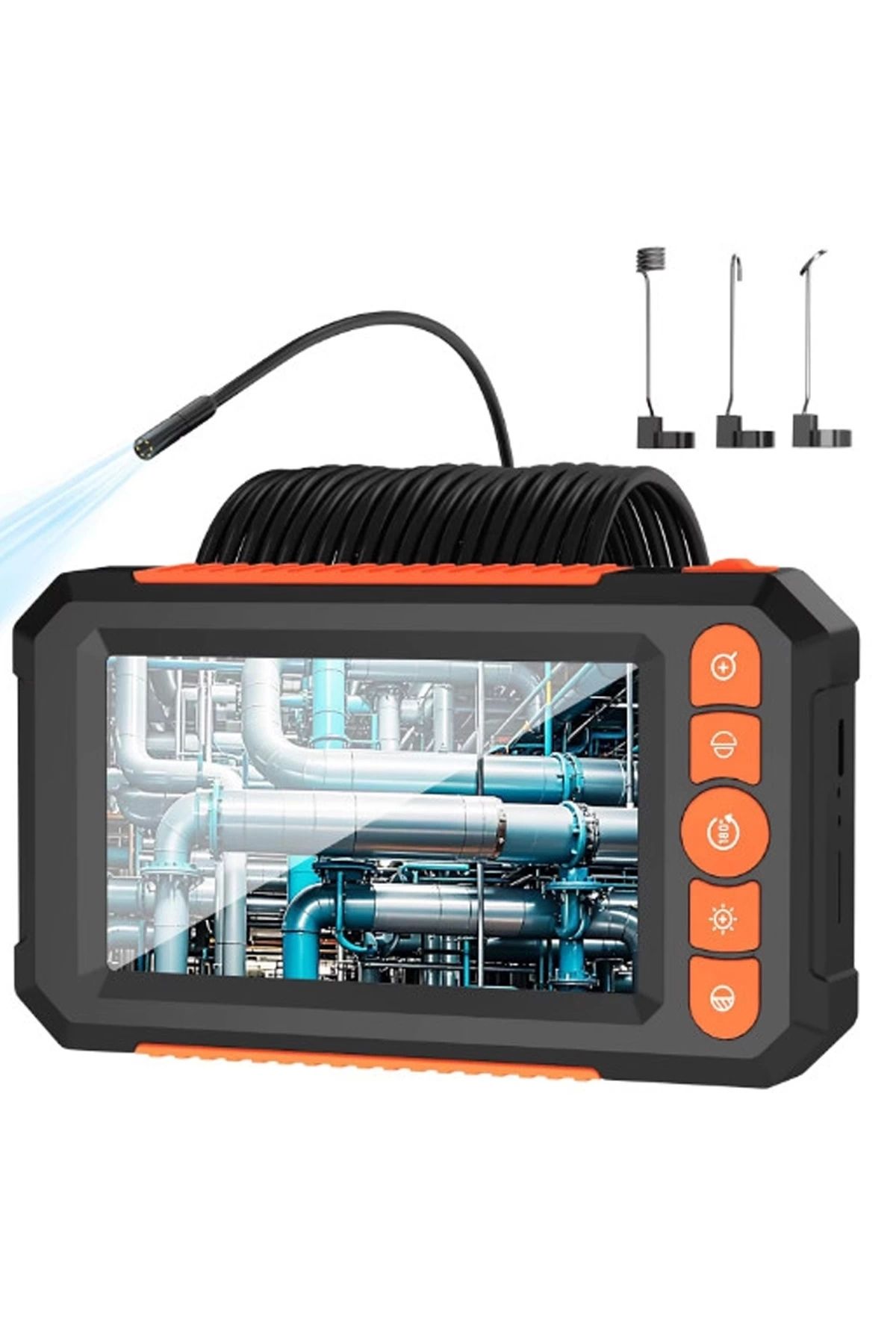 No8 Home Monitörlü Çift Kameralı 10 Mt Sert Kablo Yılan Endoskop Kamera 8 Mm 4.3 Inc