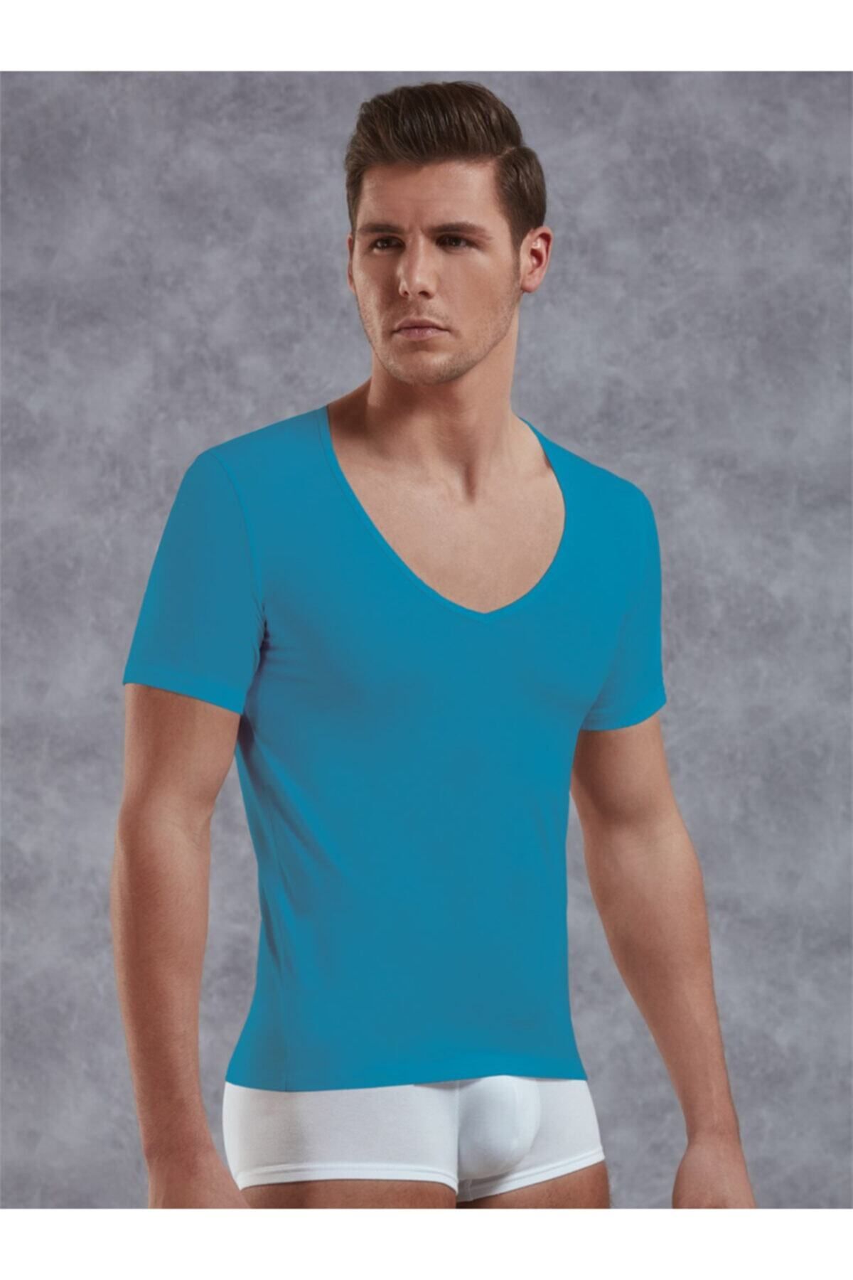 inkasole Yırtık Yaka Erkek T-shirt 2820 Turkuaz