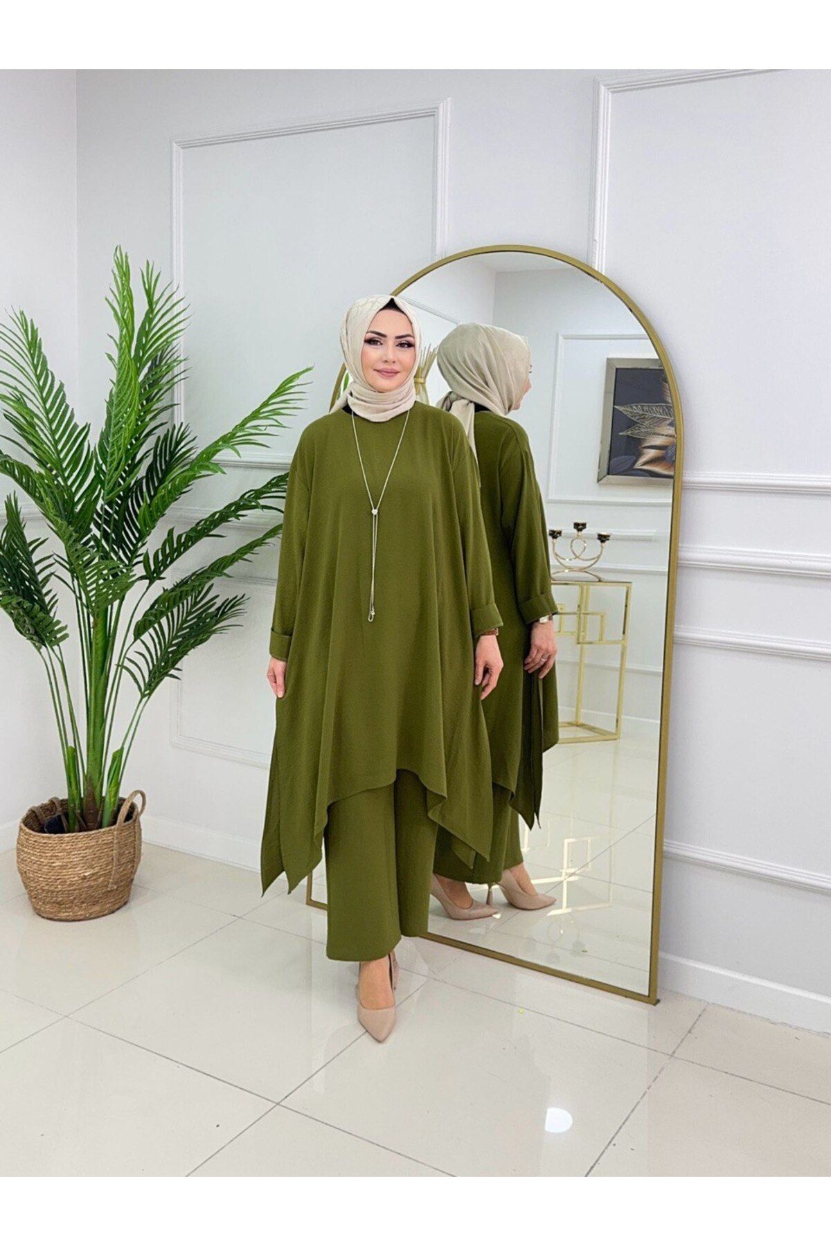 VALENS BOUTİQUE Kadın Tesettür 2'Li Takım Asimetrik Kesim Tunik & Pantolon
