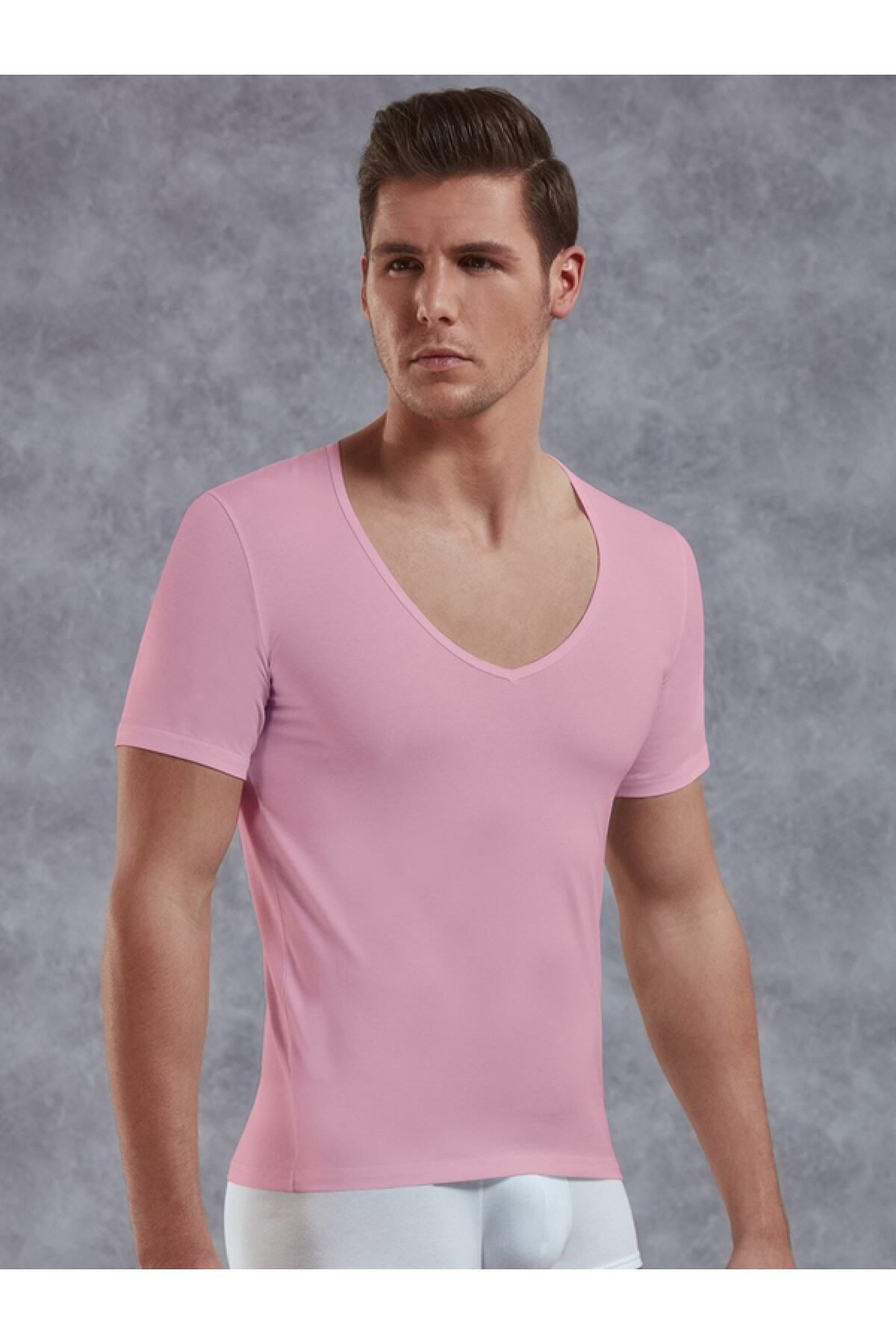 inkasole Yırtık Yaka Erkek T-shirt 2820 Pembe