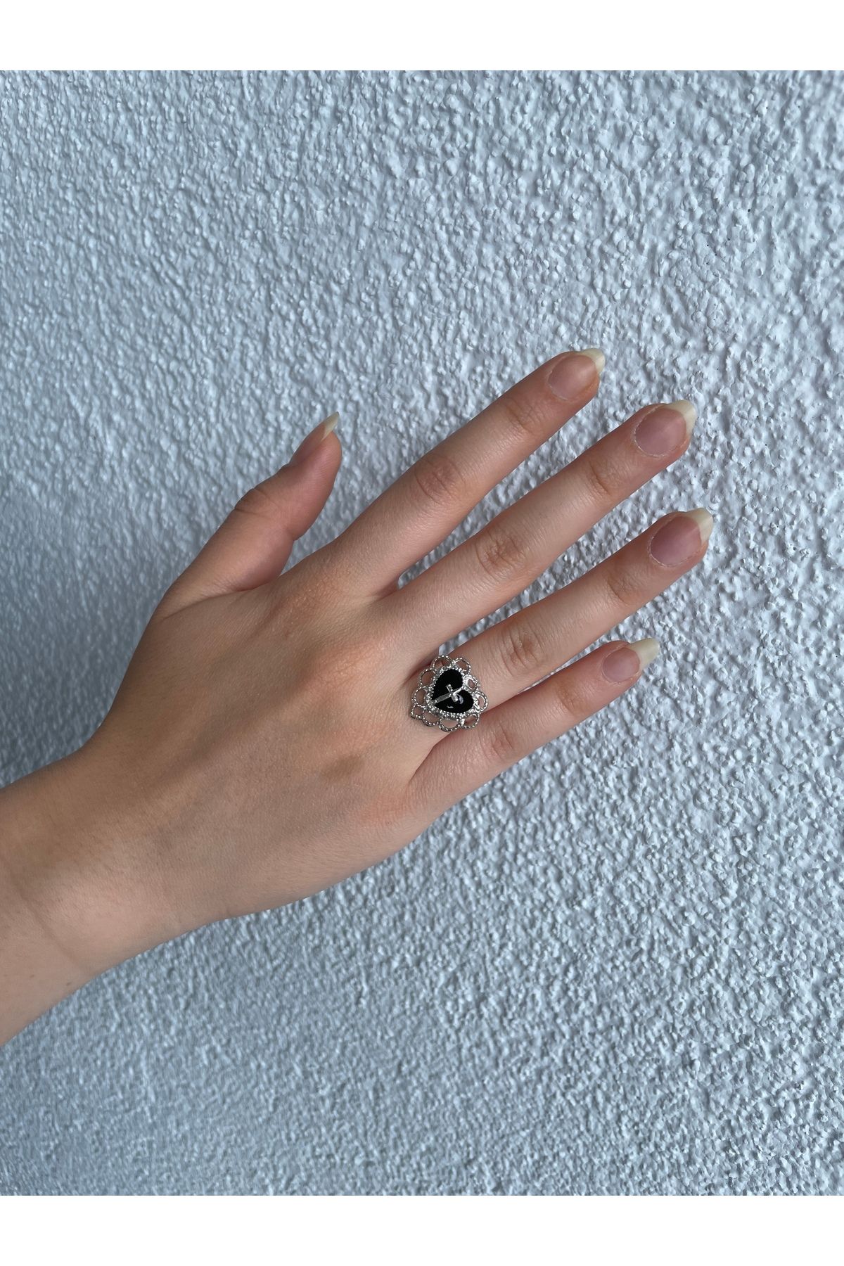 Home Boşluklu Siyah Haç Kalp Ayarlanabilir Gotik Yüzük