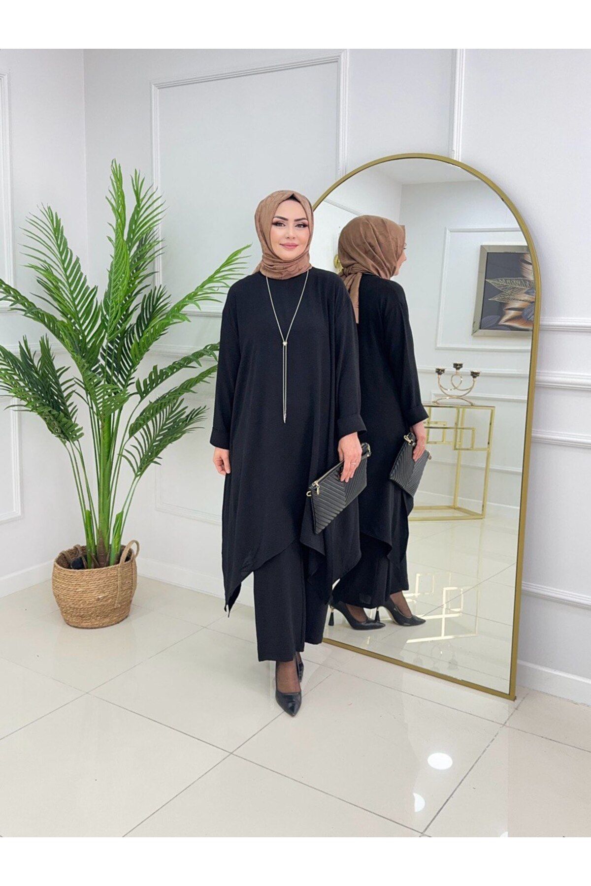 VALENS BOUTİQUE Kadın Tesettür 2'Li Takım Asimetrik Kesim Tunik & Pantolon