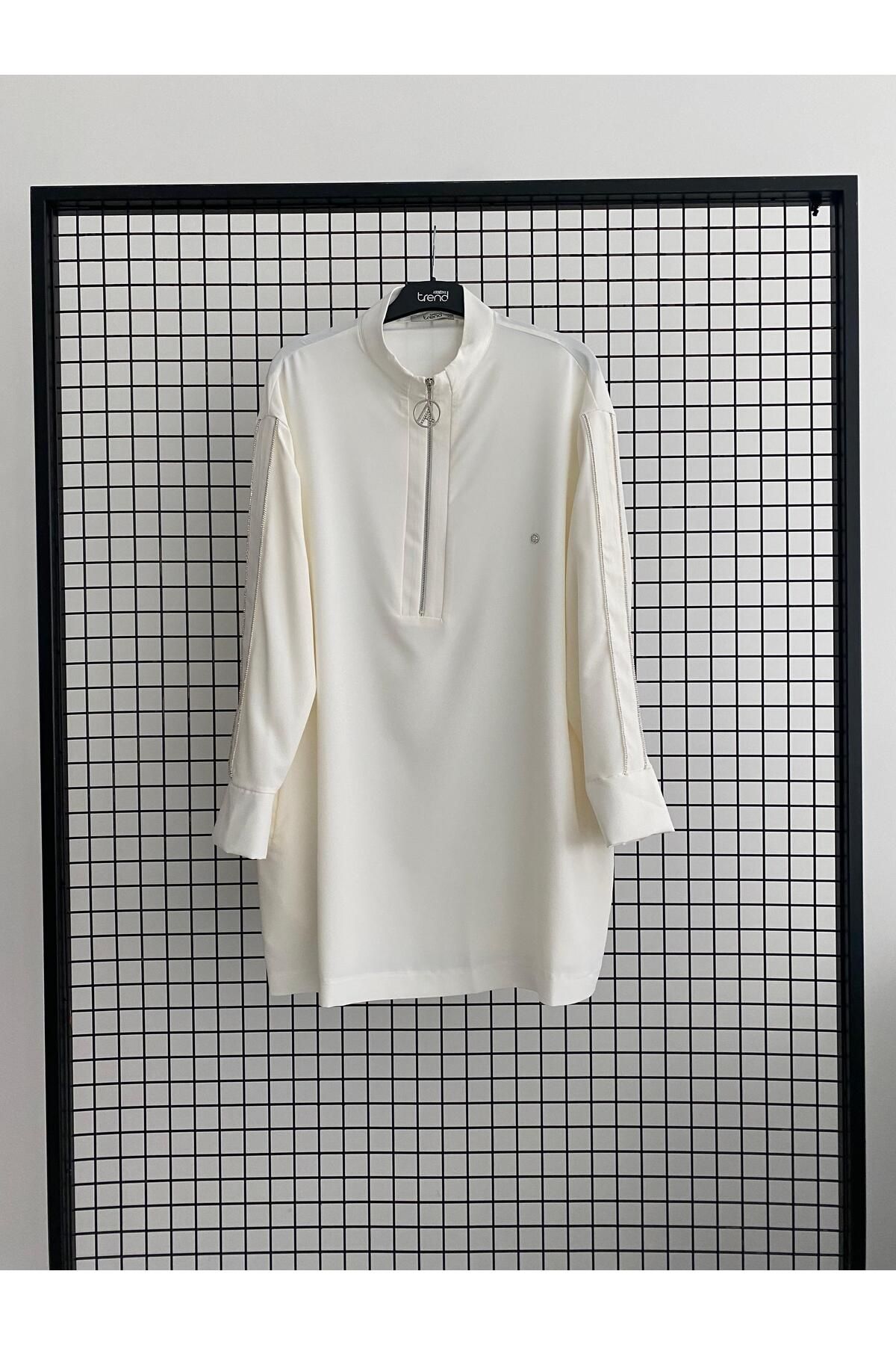 Armine TREND Yeni Sezon Kolları Taş Detaylı Yarım Fermuarlı Cepli Tunik 25DSB412 Mdaayka
