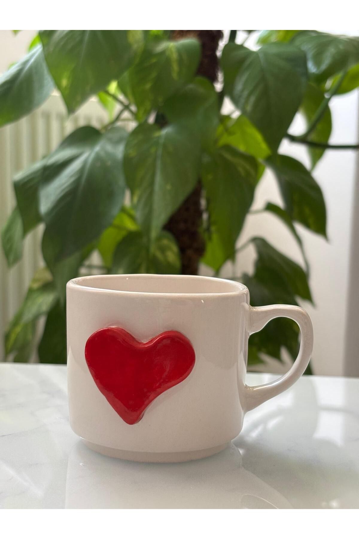 SeramikAY El Yapımı Seramik Kalpli Kupa, Bardak, Romantik Hediye, Sevgililer Günü, Özel Tasarım, Kırmızı Mug