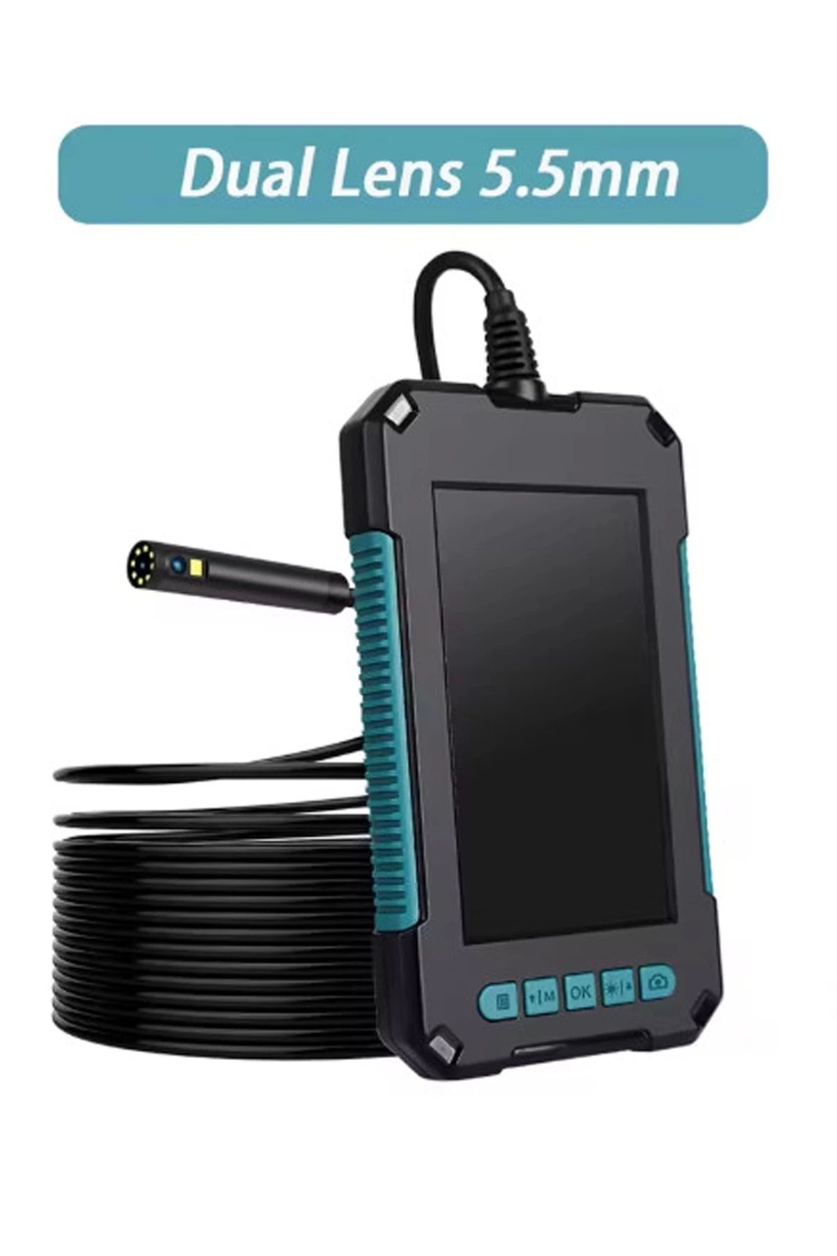 No8 Home Ekranlı Çift Kameralı 10 Mt Hafıza Kart Destekli Sert Kablo Yılan Endoskop Kamera 5.5 Mm 4.3 Inc