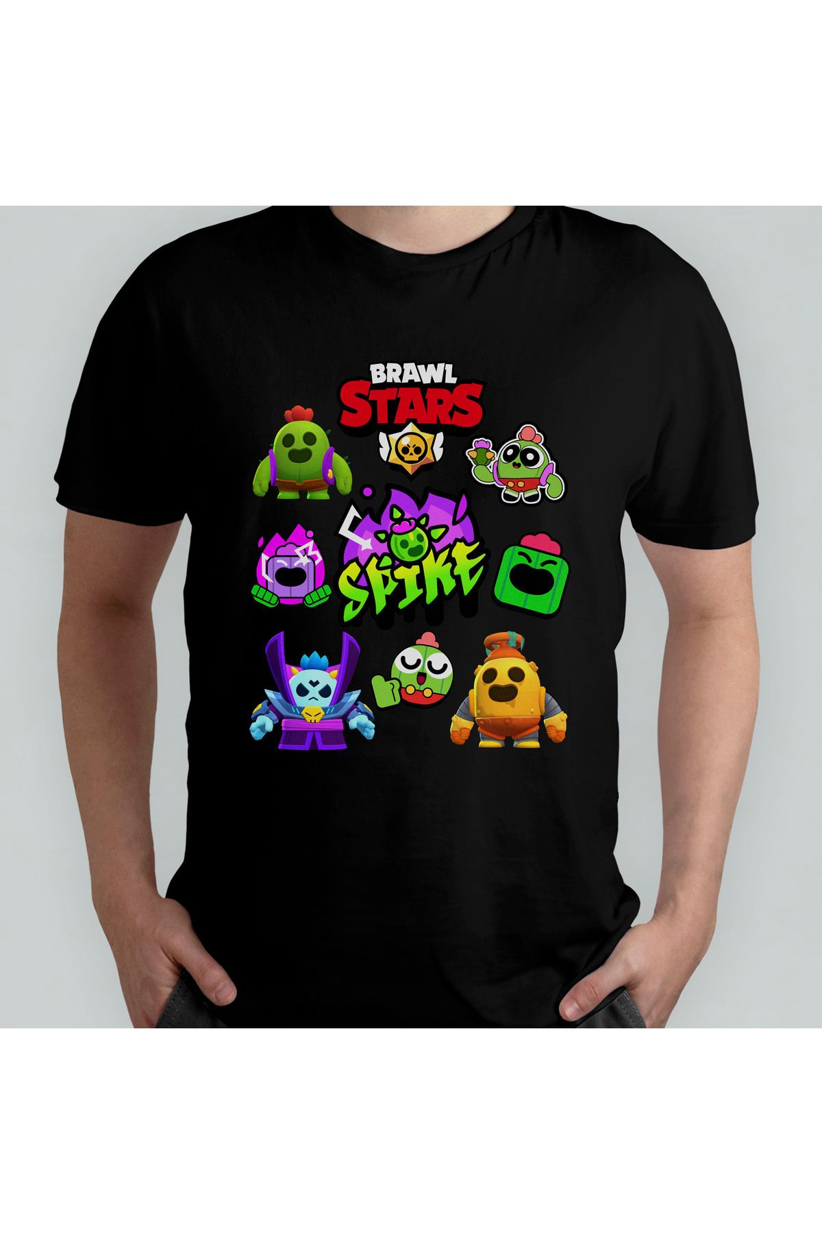 Pixxa Brawl Stars Spike Unisex %100 Pamuklu Bisiklet Yaka T-Shirt