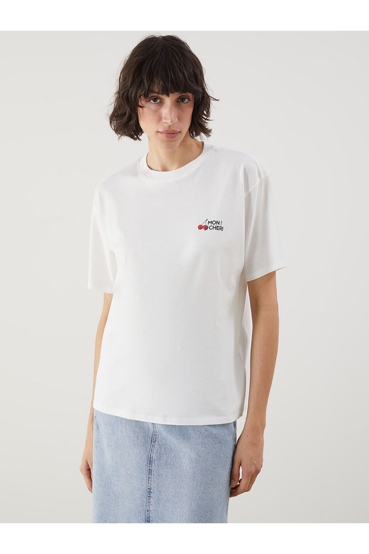 LC Waikiki Bisiklet Yaka Baskılı Oversize Kadın Tişört
