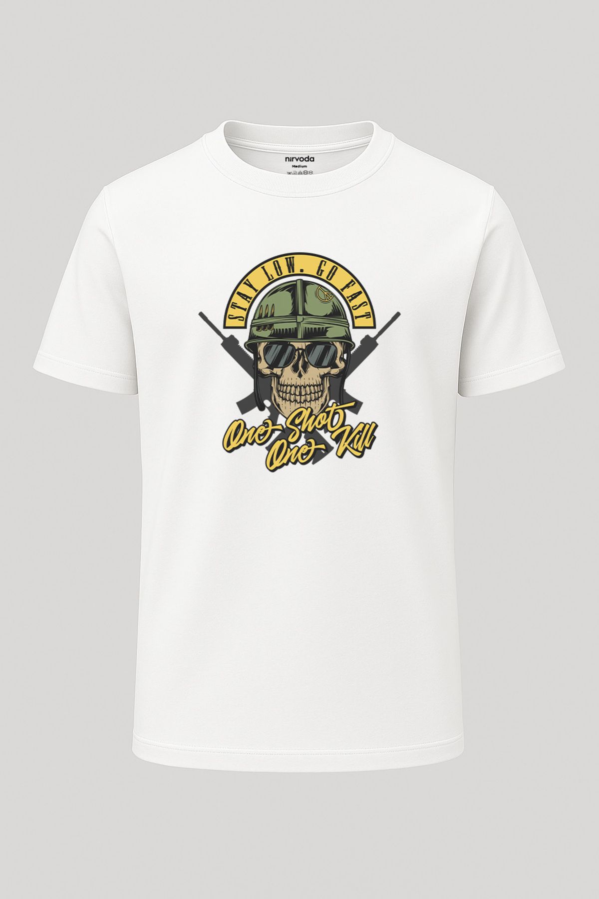 nirvoda Unisex One Shot Kurukafa Baskılı Tişört - Uzun T-shirt
