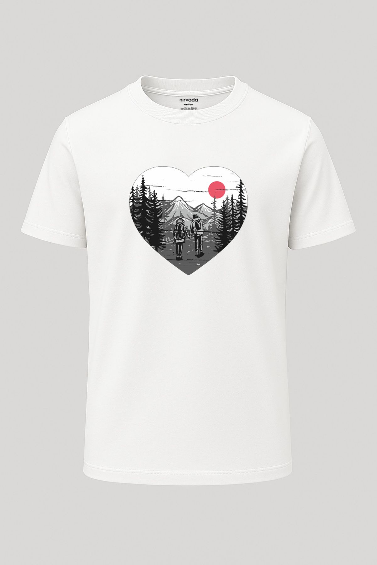 nirvoda Unisex Kamp Çifti Baskılı Kalpli Tişört - Uzun T-shirt