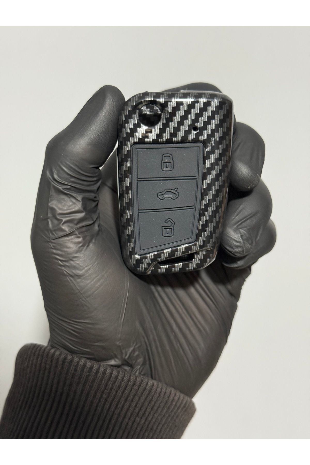 Luxe Aksesuarr Volkswagen - Seat - Skoda MQB Sustalı 3 Buton Karbon Fiber Kılıfı