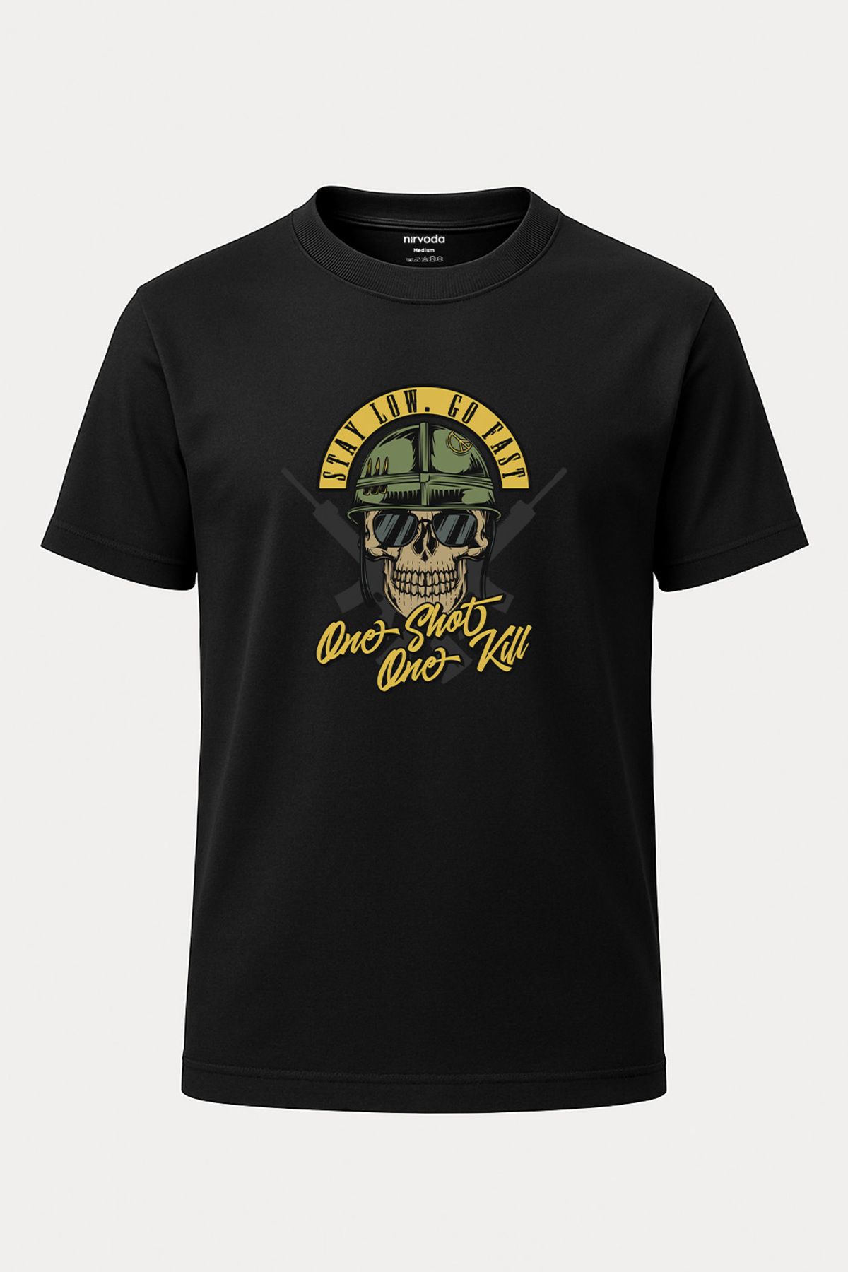 nirvoda Unisex One Shot Kurukafa Baskılı Tişört - Uzun T-shirt
