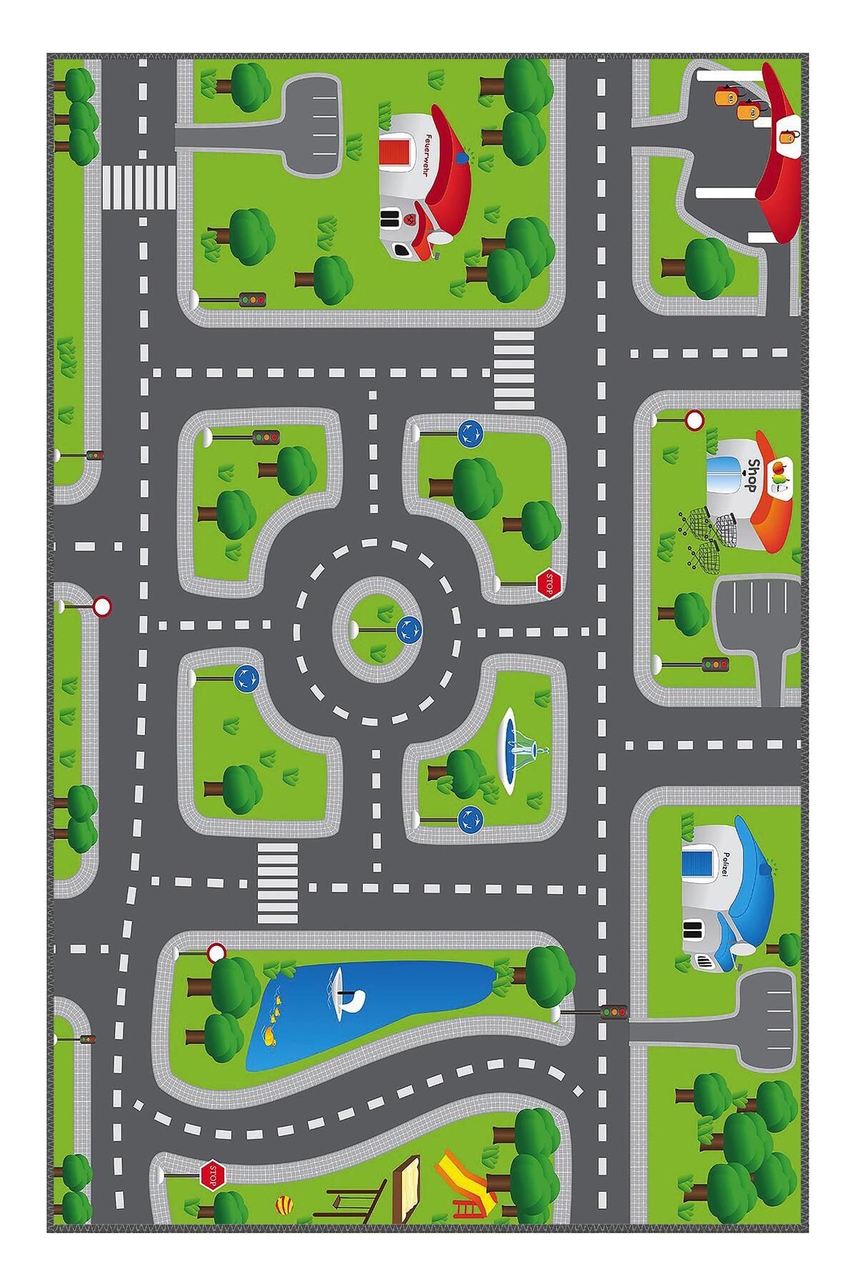 Serteks City Baskılı Kaymaz Tabanlı Makinede Yıkanabilir Çocuk Halısı
